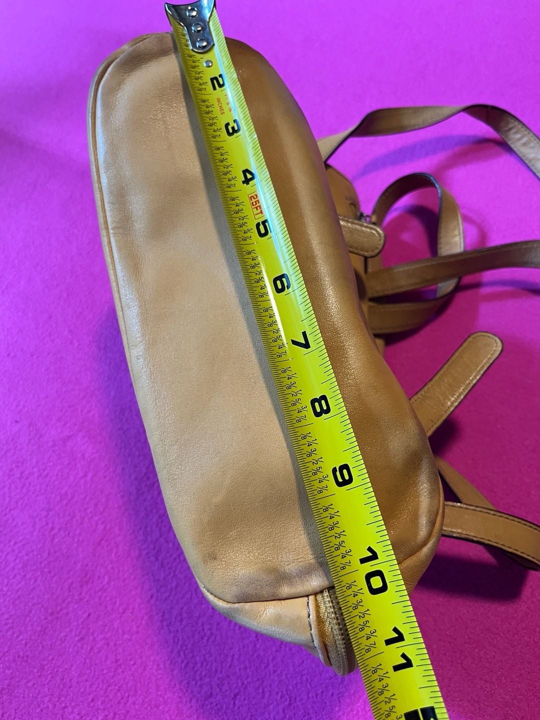 Tignanello Leather Dome Backpack Tan Striped Lining 12