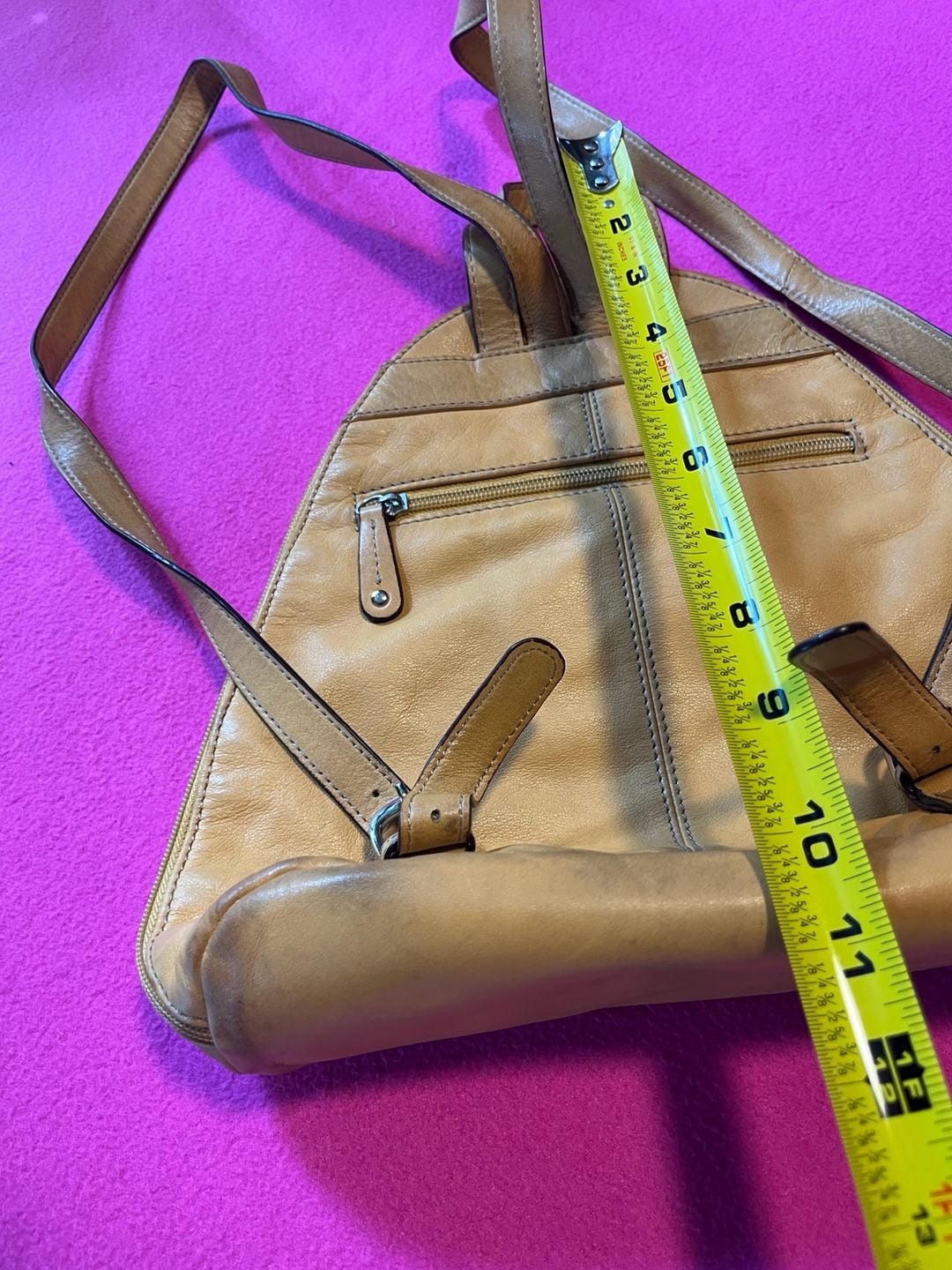 Tignanello Leather Dome Backpack Tan Striped Lining 14