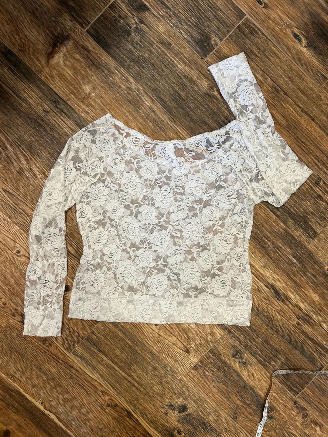 Voice White Rose Lace Long Sleeve Top Size L Grande 7