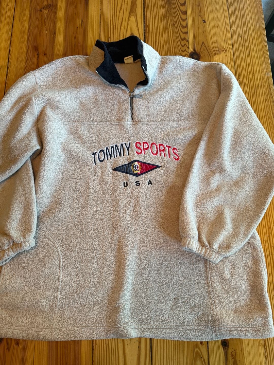 Vintage Tommy Sports Quarter Zip Fleece Beige 2