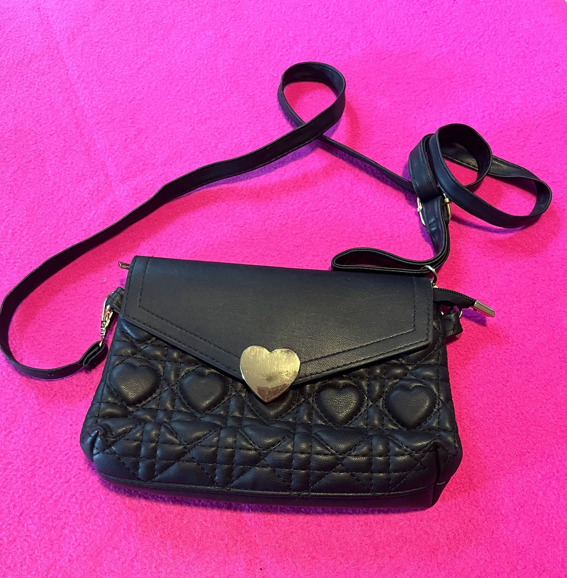Black Heart Quilted Crossbody Bag 2
