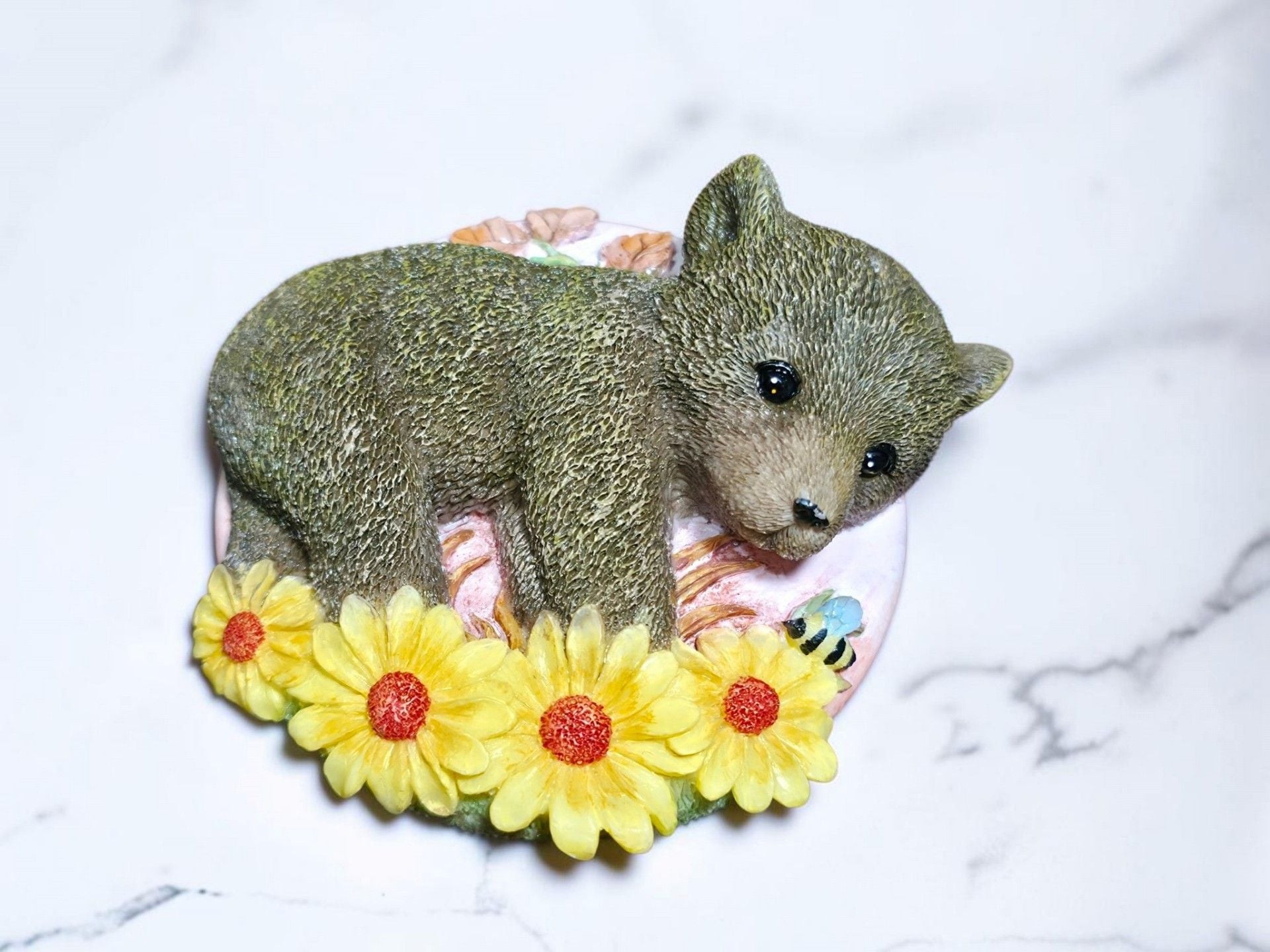 Homco Masterpiece Porcelain Baby Bear Figurine with Sunflowers and Bee 4