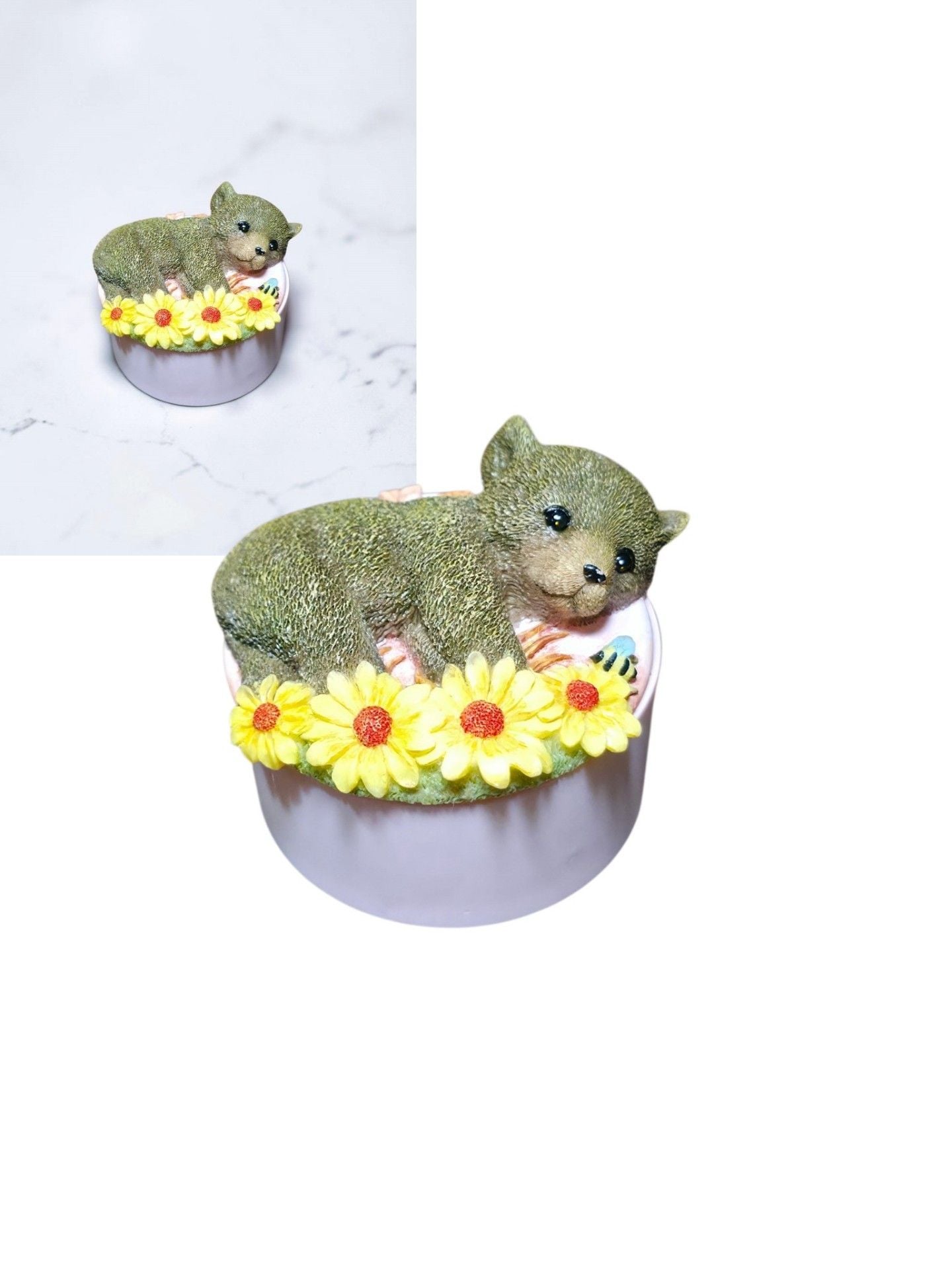 Homco Masterpiece Porcelain Baby Bear Figurine with Sunflowers and Bee 7