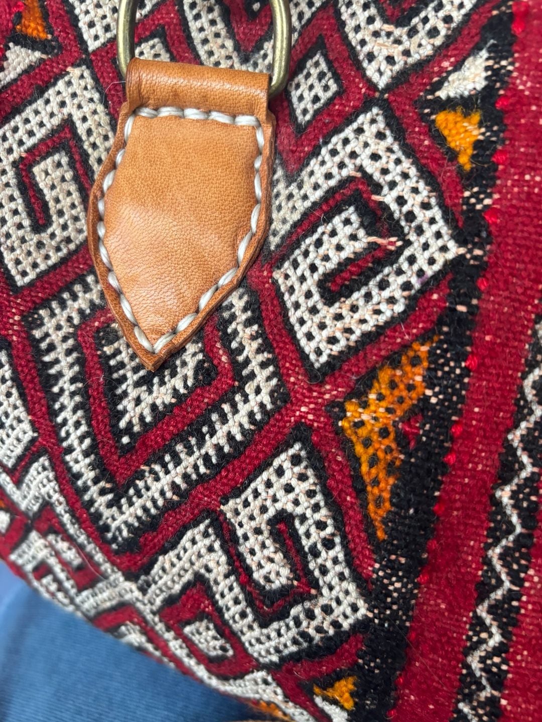 Handmade Moroccan Kilim Leather Duffle Travel Weekender Bag 7