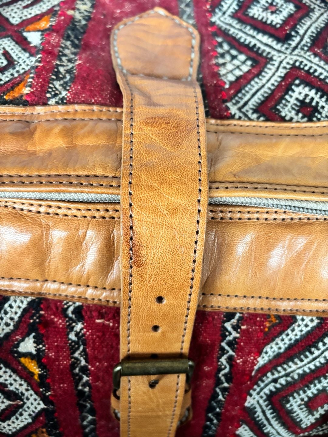 Handmade Moroccan Kilim Leather Duffle Travel Weekender Bag 10