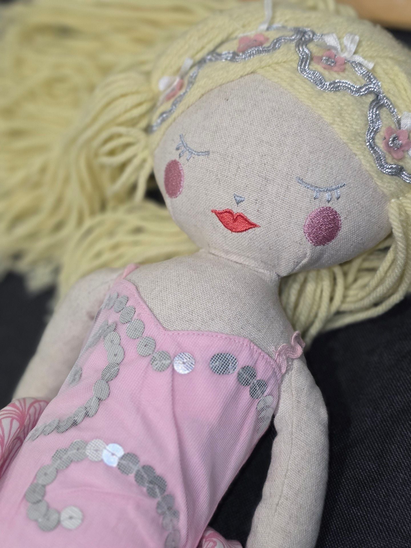 Pottery Barn Kids Mermaid Doll Size 27" Pink Hair Yarn Tail 2