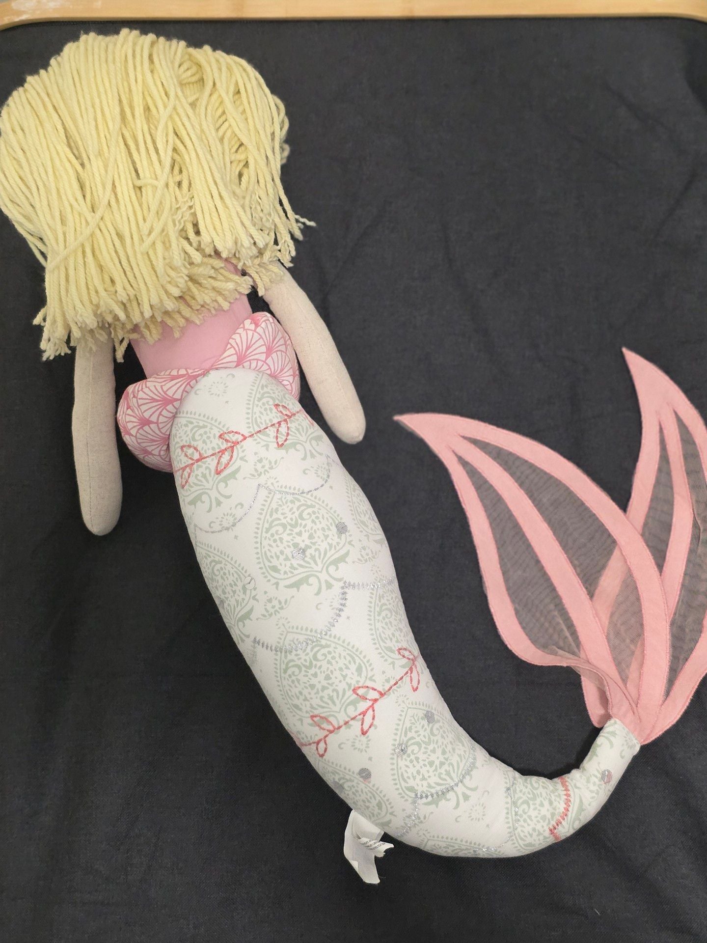 Pottery Barn Kids Mermaid Doll Size 27" Pink Hair Yarn Tail 9