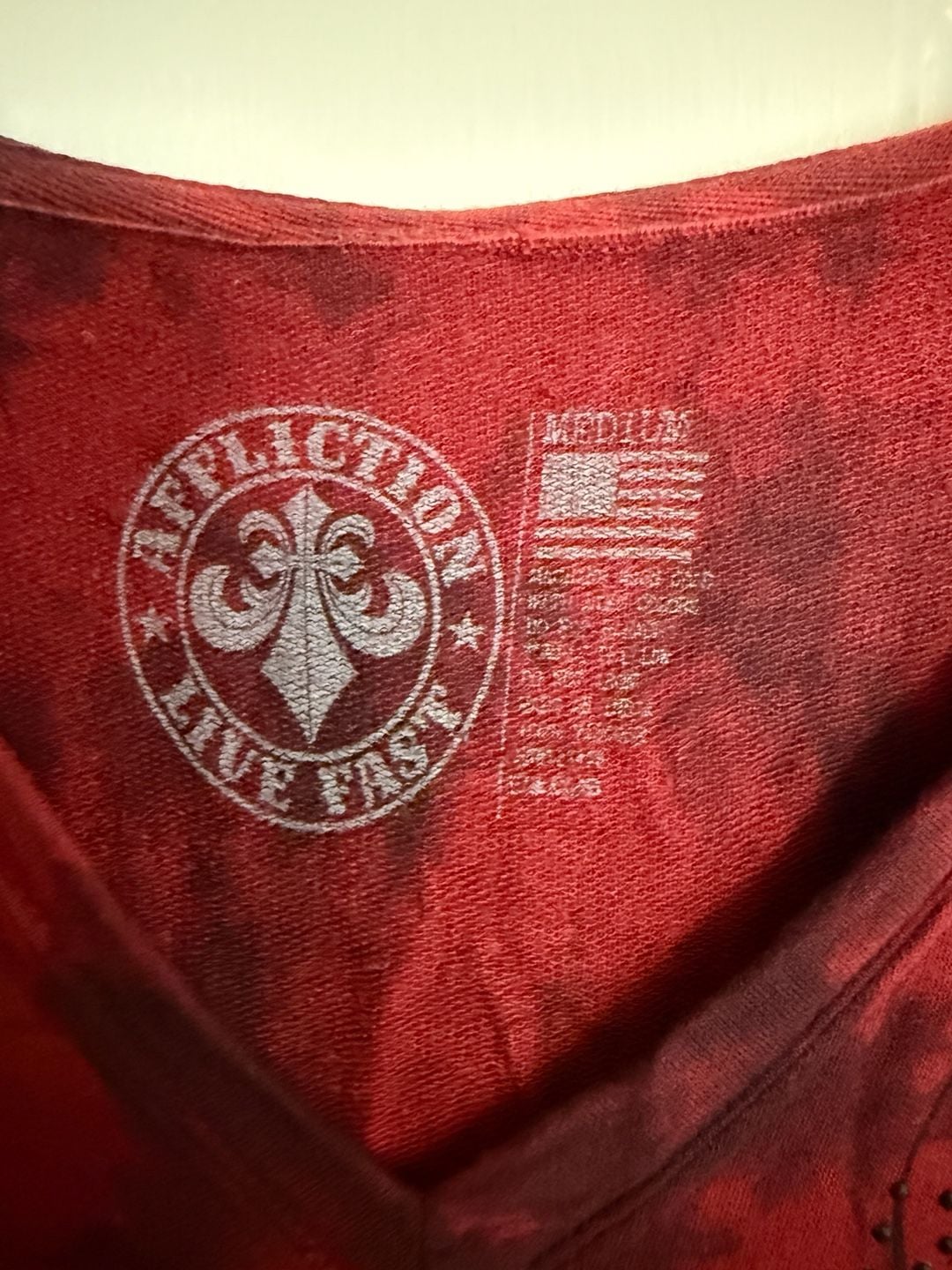 Affliction Live Fast Hoodie Size Medium Red Black Tie Dye Rhinestone 4