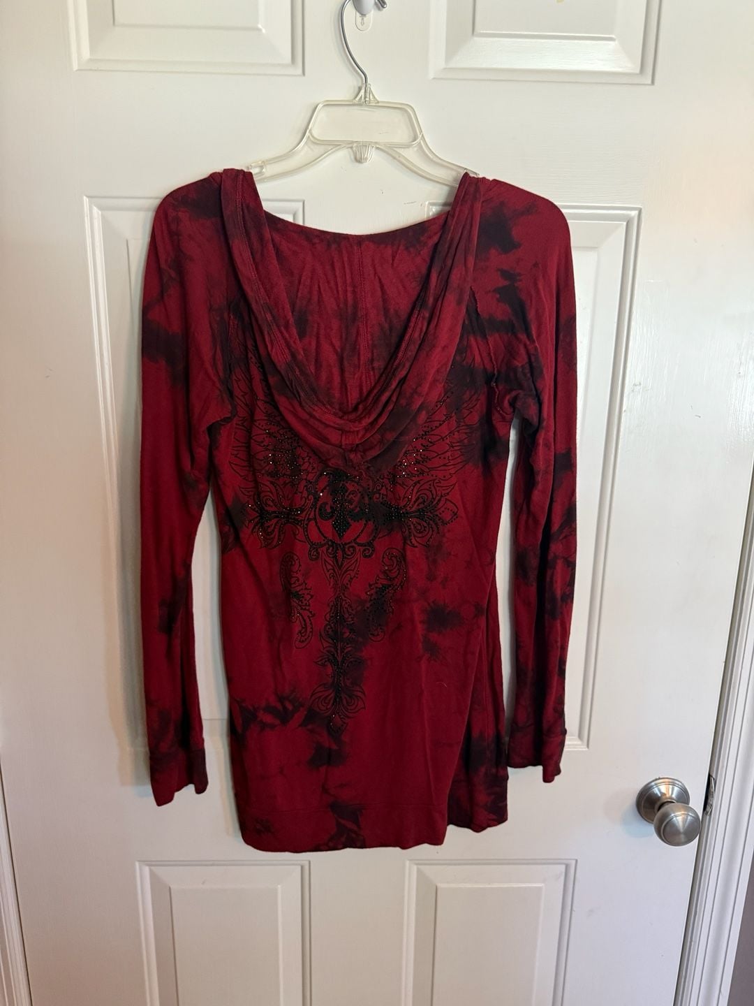 Affliction Live Fast Hoodie Size Medium Red Black Tie Dye Rhinestone 5
