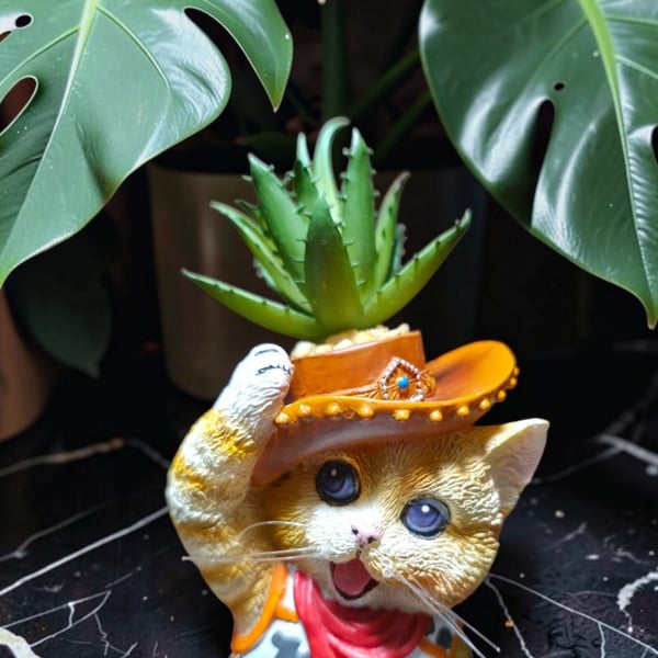Buck the Rocky Cowboy Cat Plant Pot Figurine A0302