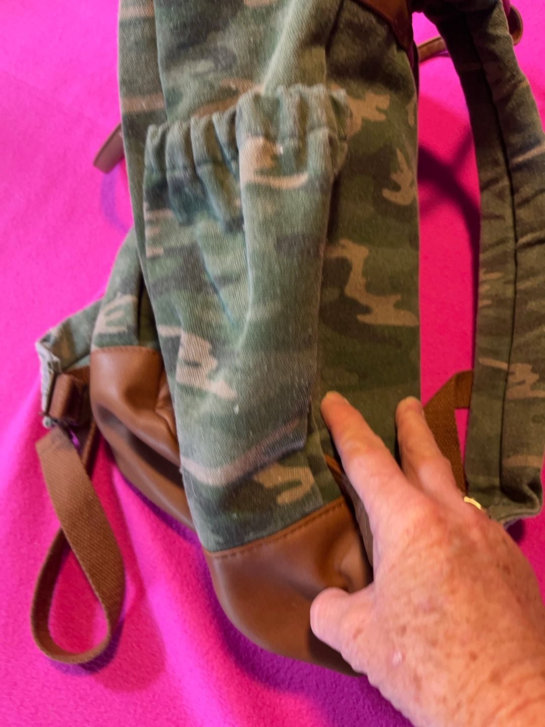 Camouflage Canvas Backpack With Brown Trim 5