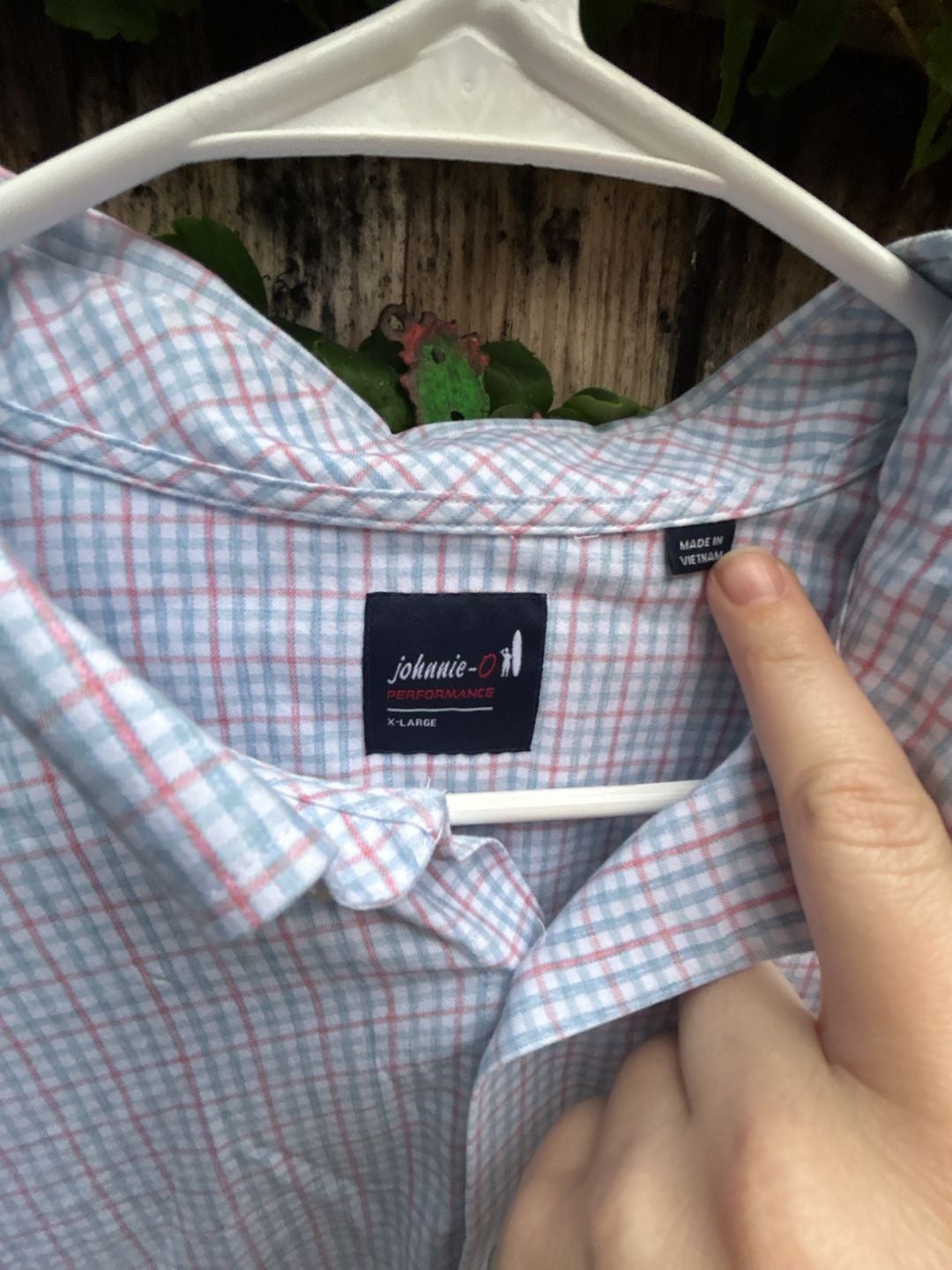 johannie-o Performance Button Down Shirt Size X-Large Blue Red Checkered 3