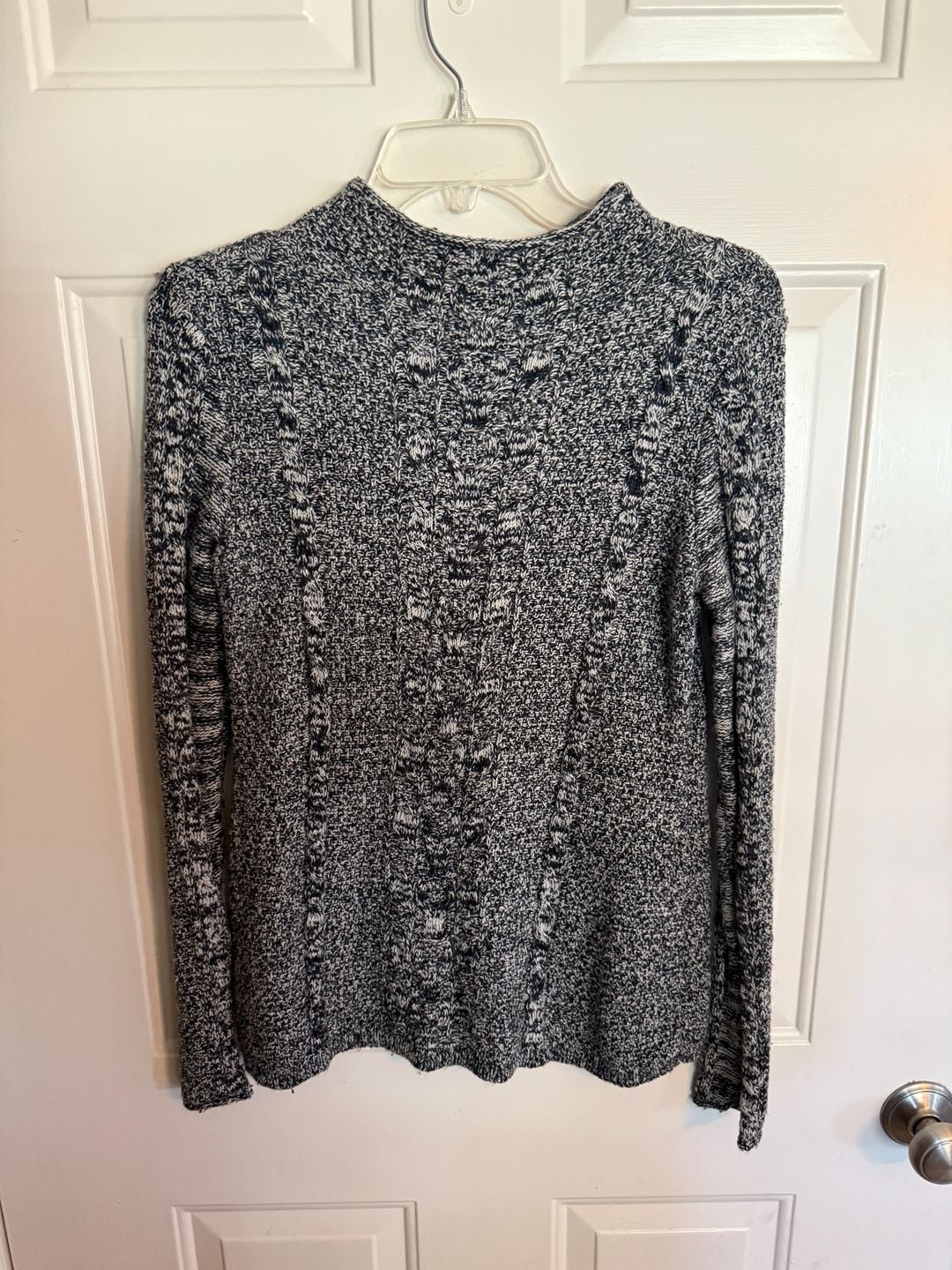 Gap Cable Knit Mock Neck Sweater Size S Black White Melange 3