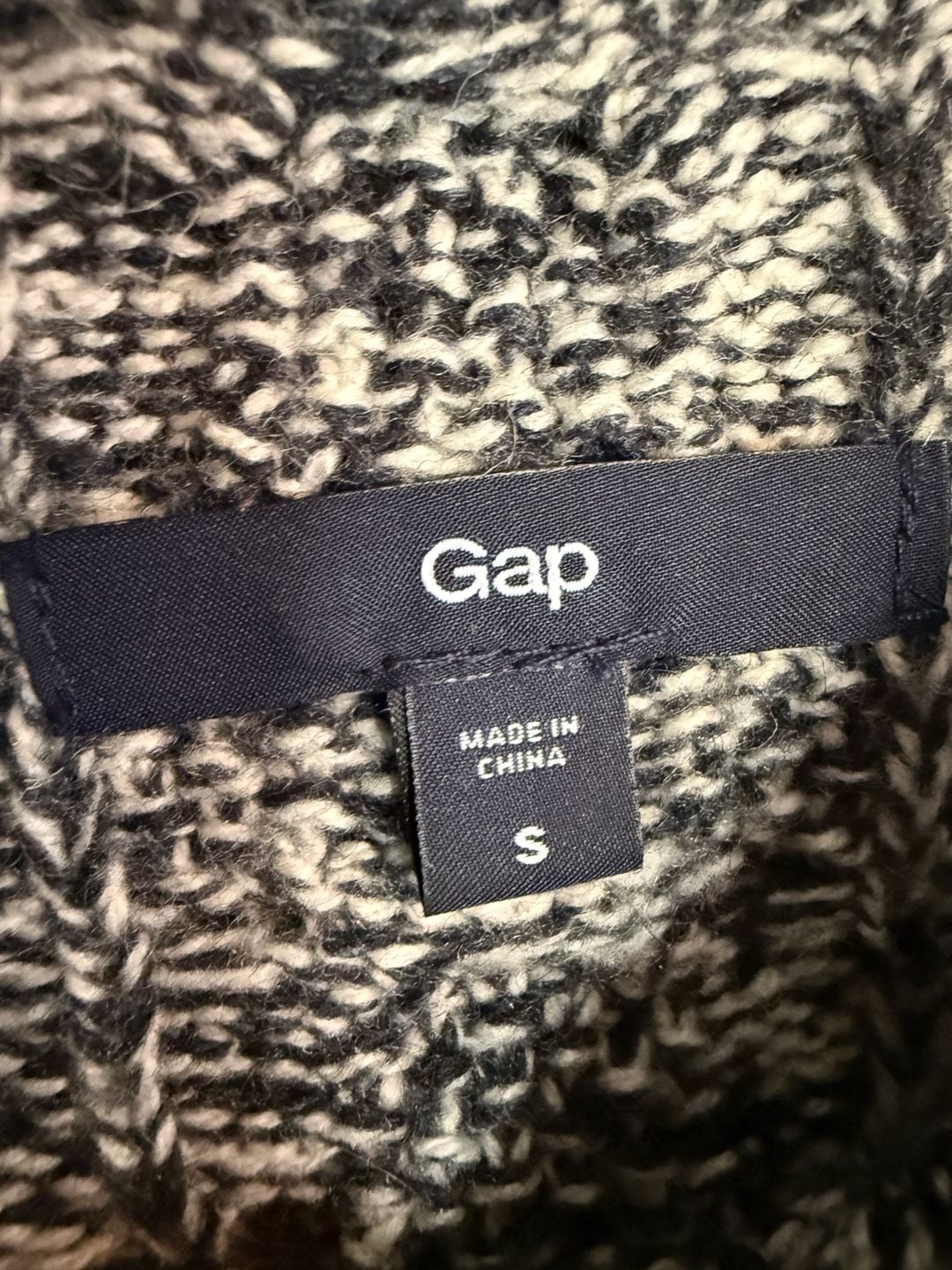 Gap Cable Knit Mock Neck Sweater Size S Black White Melange 4