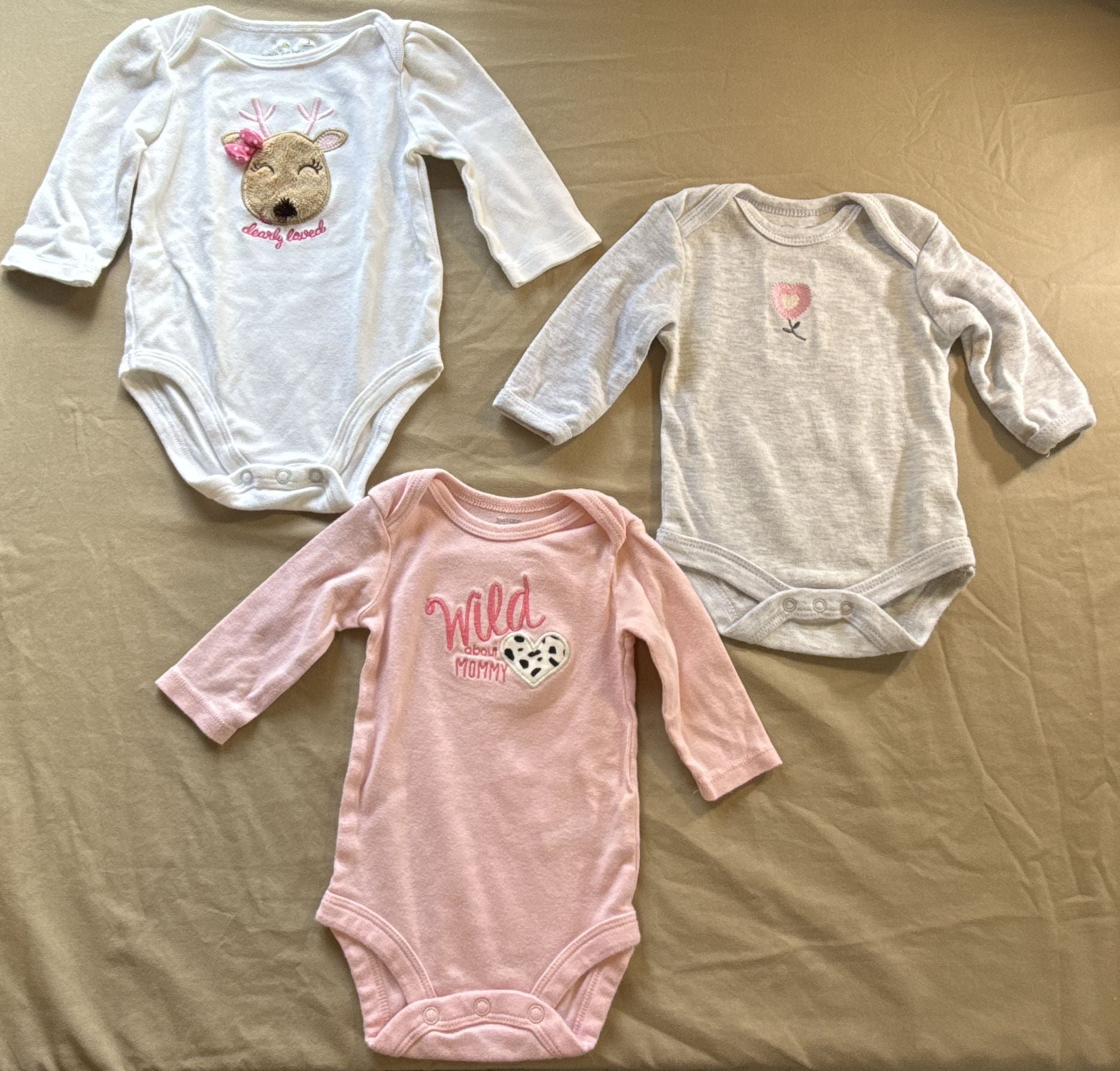 Assorted Baby Long Sleeve Bodysuits 3M Lot of 3 1