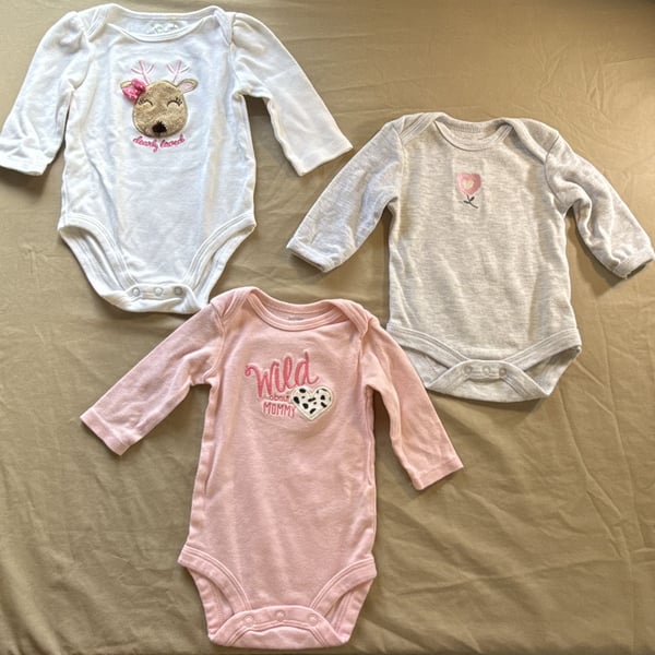 Assorted Baby Long Sleeve Bodysuits 3M Lot of 3
