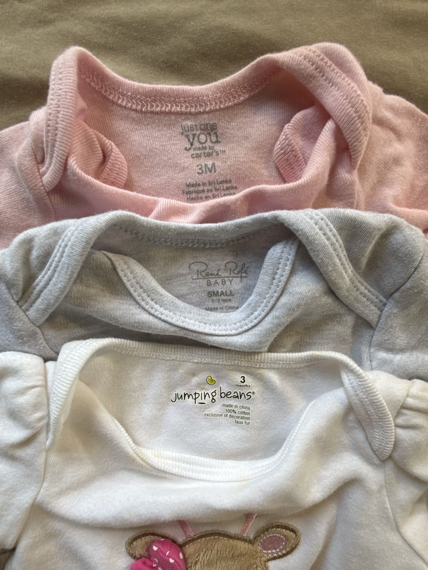 Assorted Baby Long Sleeve Bodysuits 3M Lot of 3 3