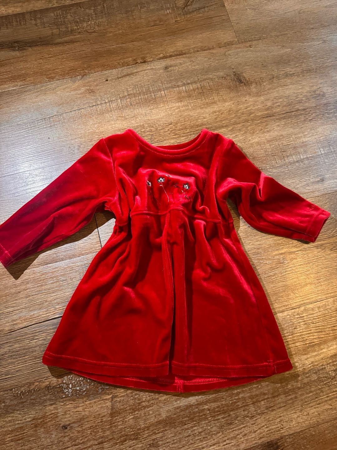 OshKosh B'Gosh Red Velvet Dress 24 Months Floral Embroidery 1