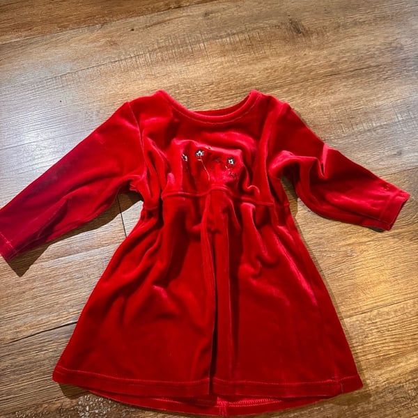 OshKosh B'Gosh Red Velvet Dress 24 Months Floral Embroidery