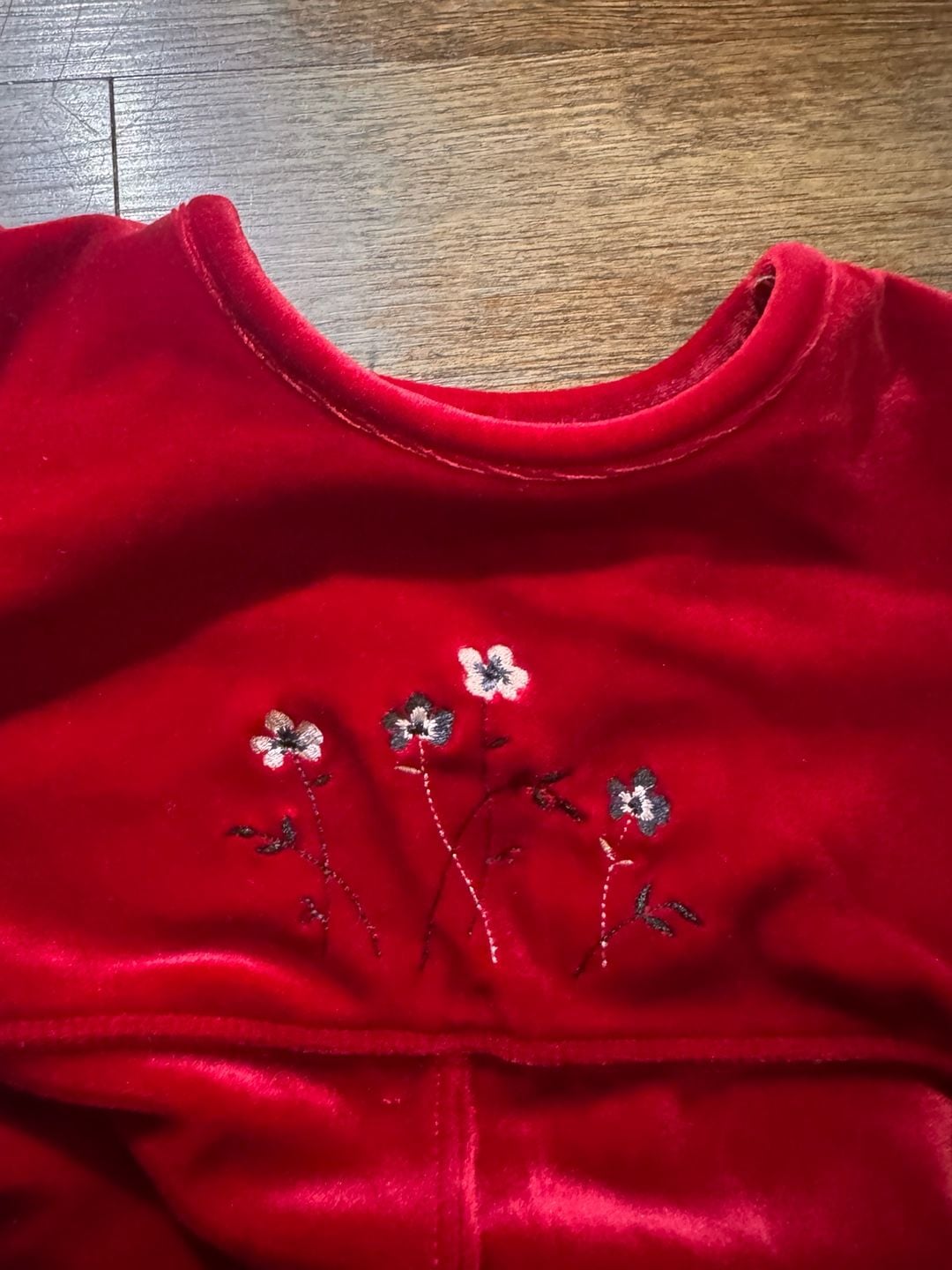 OshKosh B'Gosh Red Velvet Dress 24 Months Floral Embroidery 2