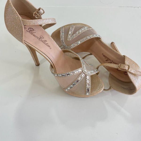 Wedding Vice-222 Gold Glitter Rhinestone High Heel Sandals Gala Prom Dance