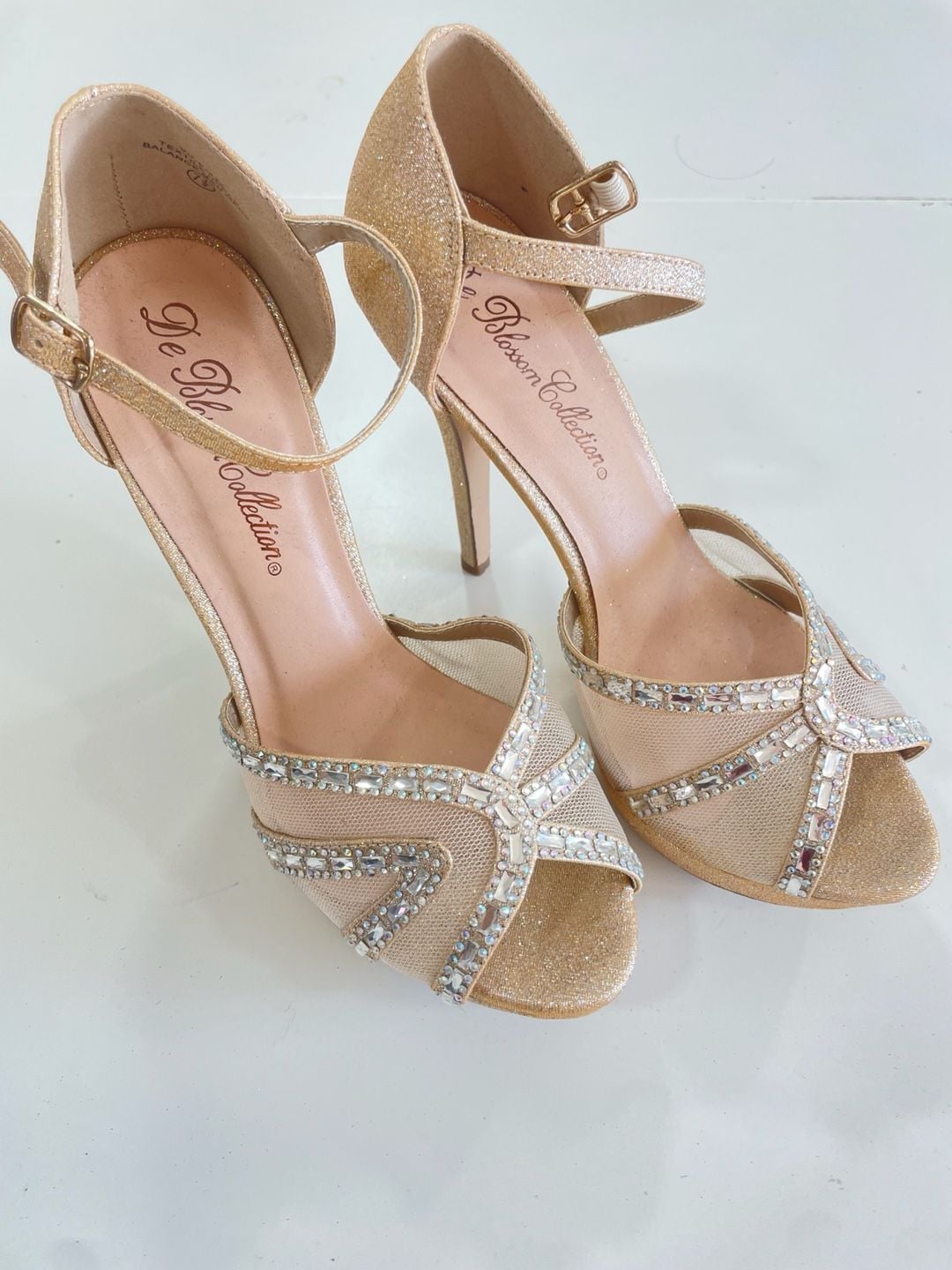 Wedding Vice-222 Gold Glitter Rhinestone High Heel Sandals Gala Prom Dance 4