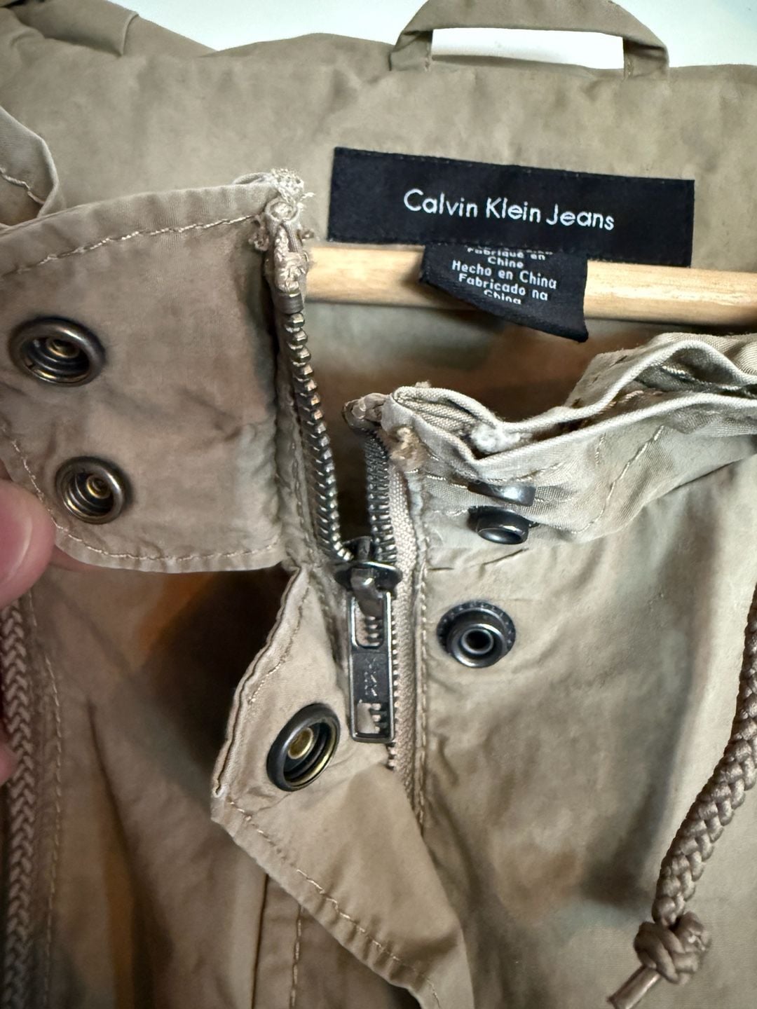 Calvin Klein Jeans Hooded Jacket Size XL Khaki Utility Anorak Full Zip 6