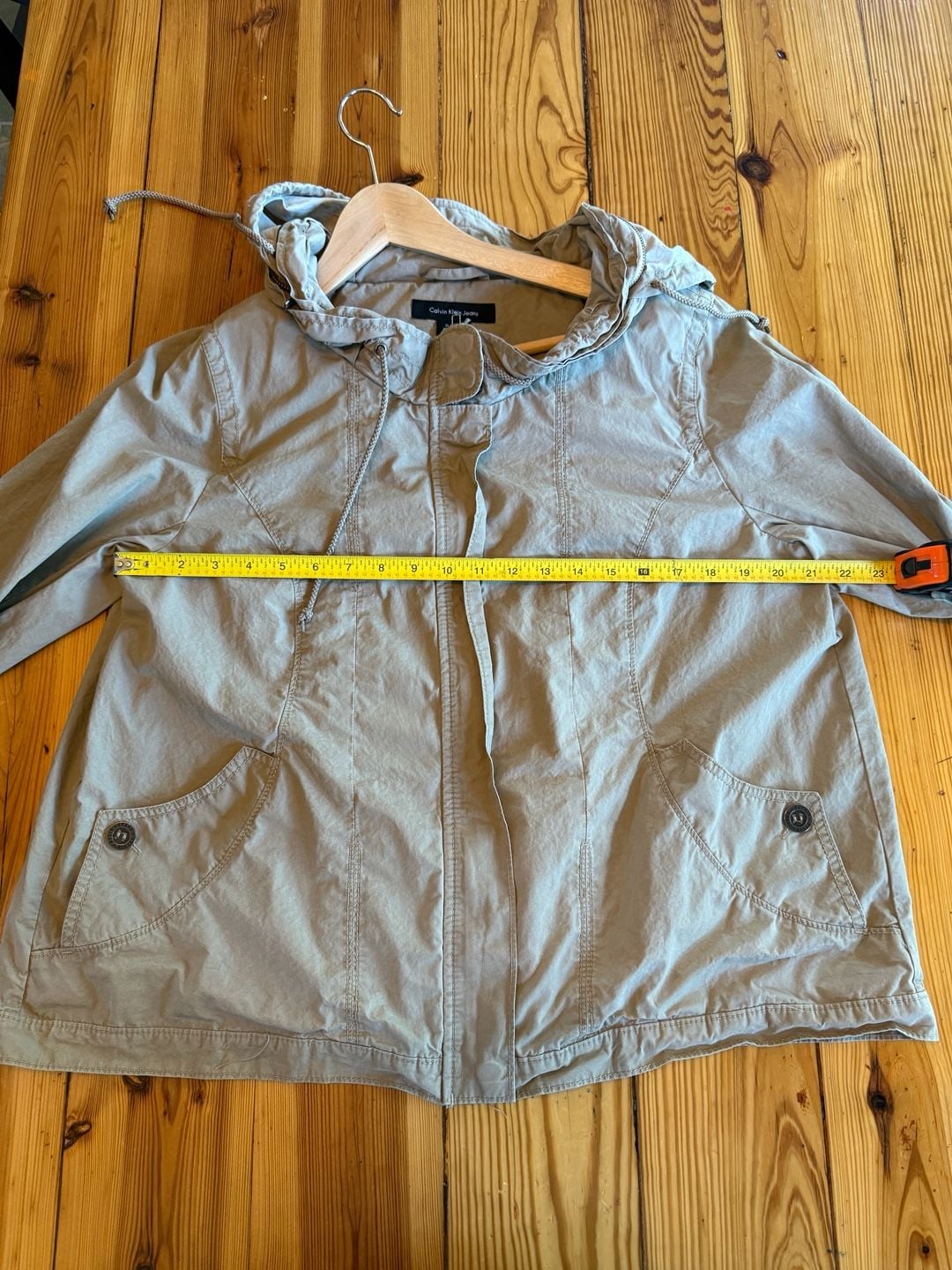 Calvin Klein Jeans Hooded Jacket Size XL Khaki Utility Anorak Full Zip 10