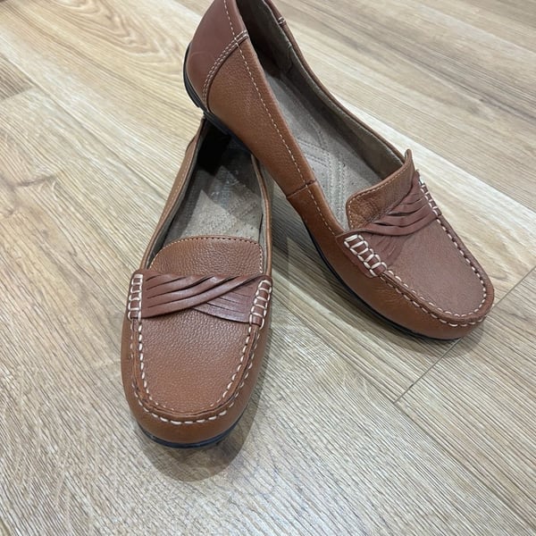 Naturalizer brown leather slip-on loafers N5 Comfort insole braided strap Sz 6.5