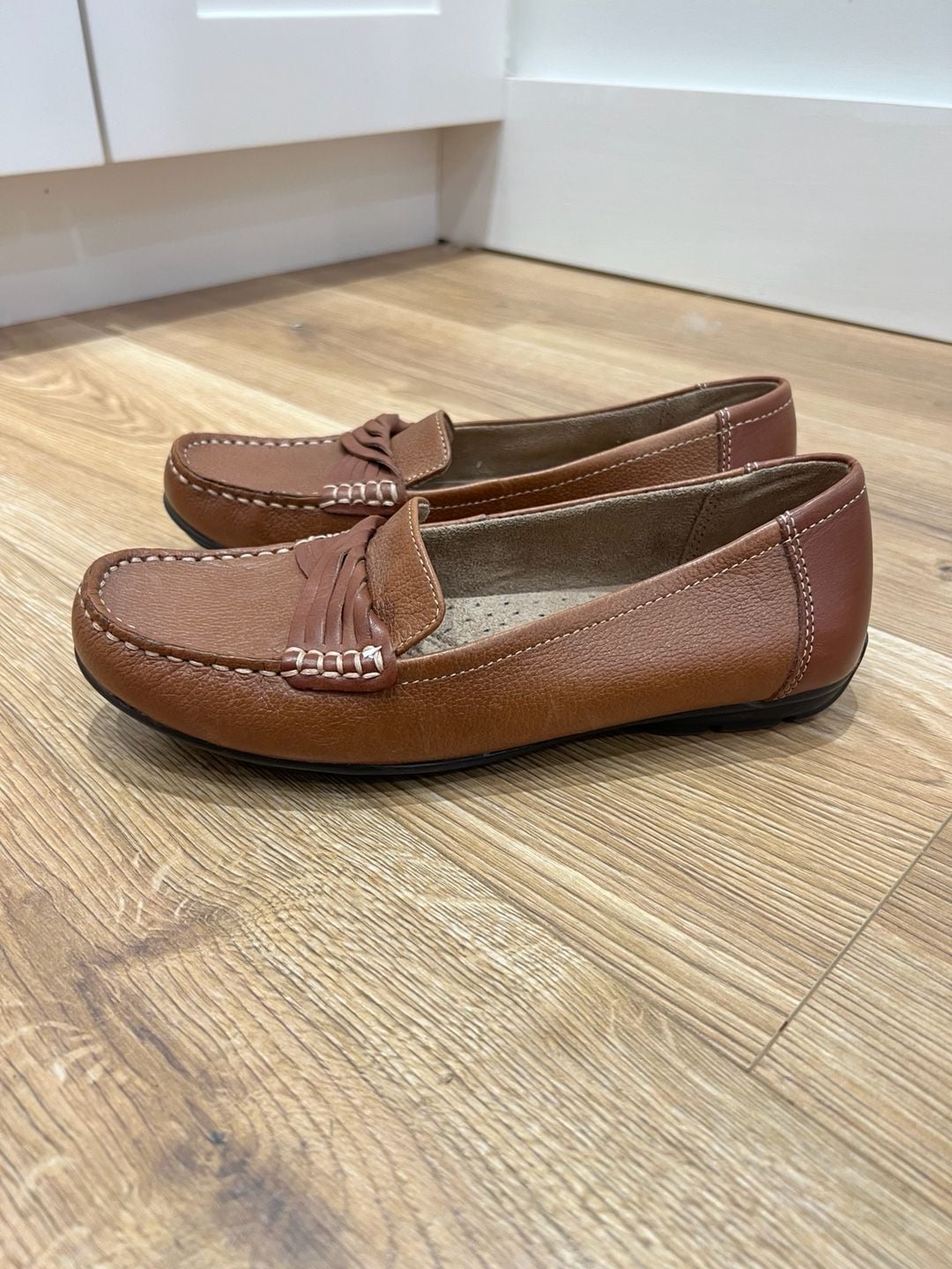 Naturalizer brown leather slip-on loafers N5 Comfort insole braided strap Sz 6.5 9