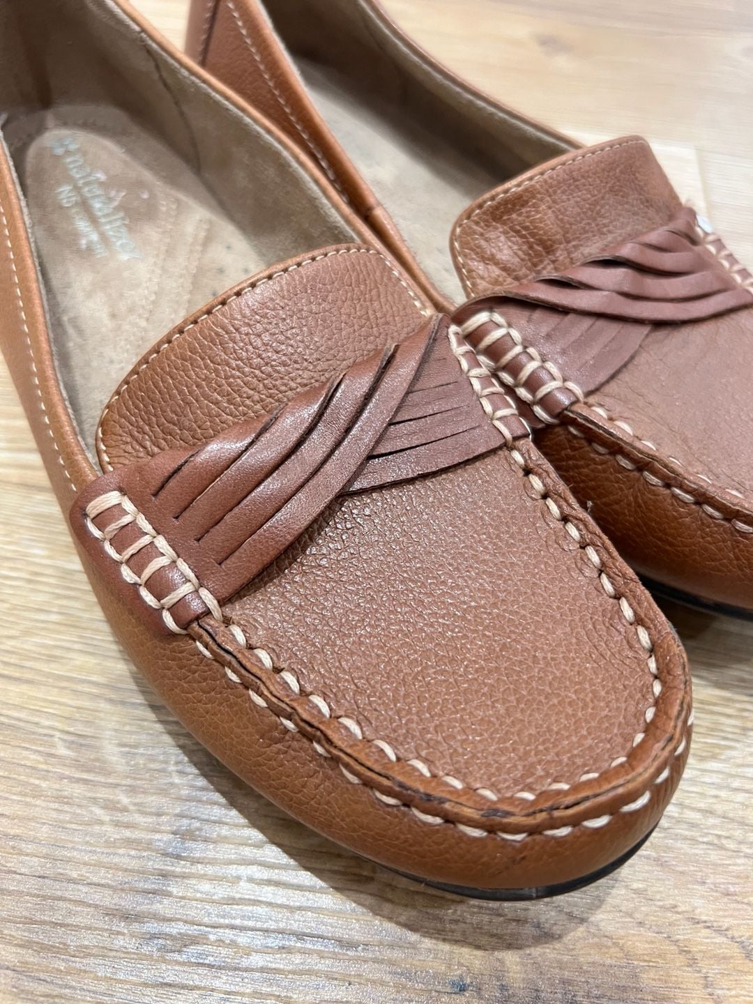 Naturalizer brown leather slip-on loafers N5 Comfort insole braided strap Sz 6.5 10