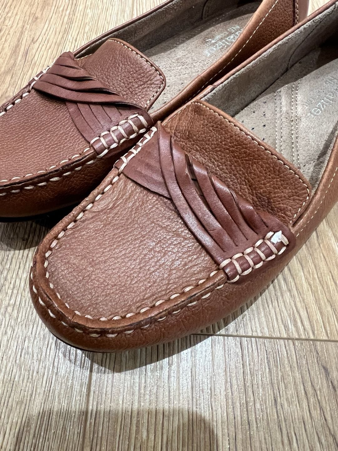 Naturalizer brown leather slip-on loafers N5 Comfort insole braided strap Sz 6.5 11