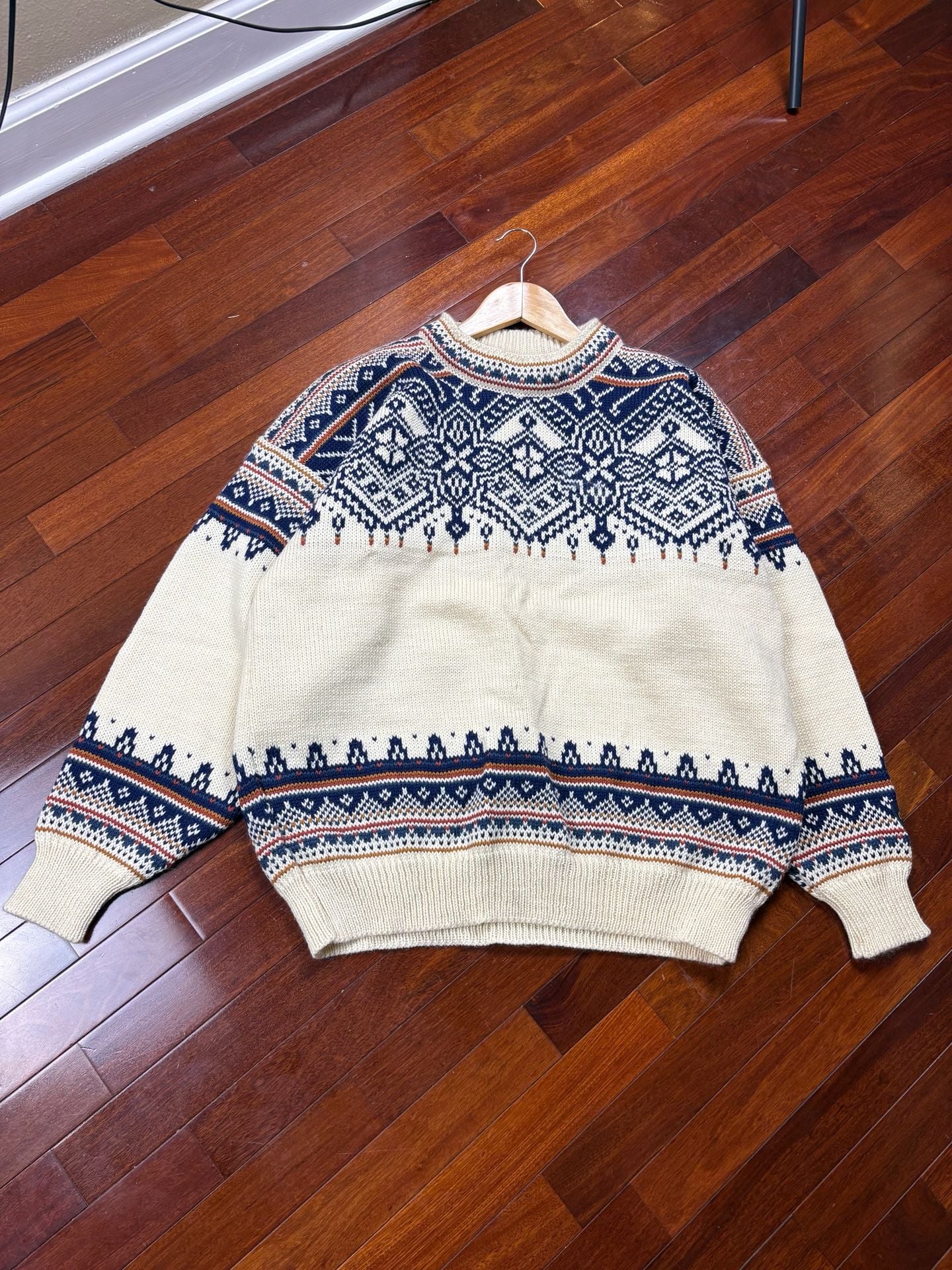 Vintage Dale of Norway Fair Isle Knit Sweater Men’s L Beige Blue 2