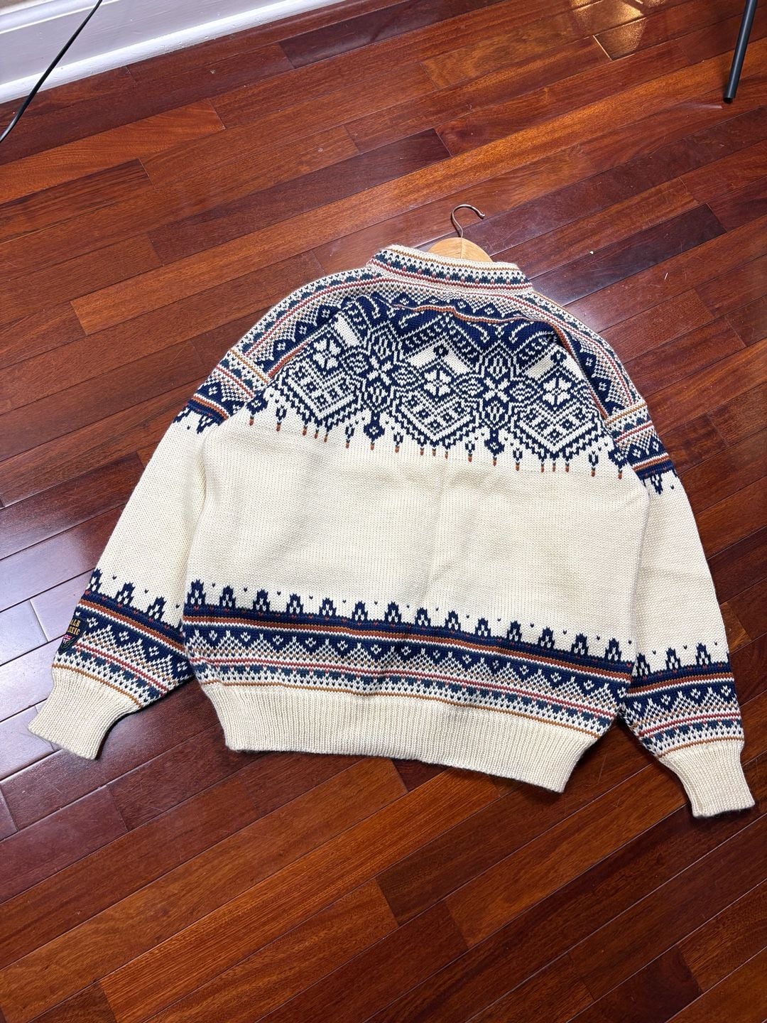 Vintage Dale of Norway Fair Isle Knit Sweater Men’s L Beige Blue 6
