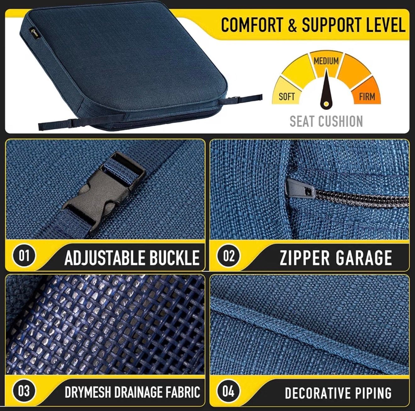 Pack of 6 - Sunrox Dryfast Foam Outdoor Chair Cushion 17" W x 16" D Heather Indigo 5