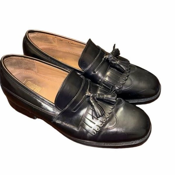J. Murphy Kiltie Tassel Loafers Size 8.5M Black Leather