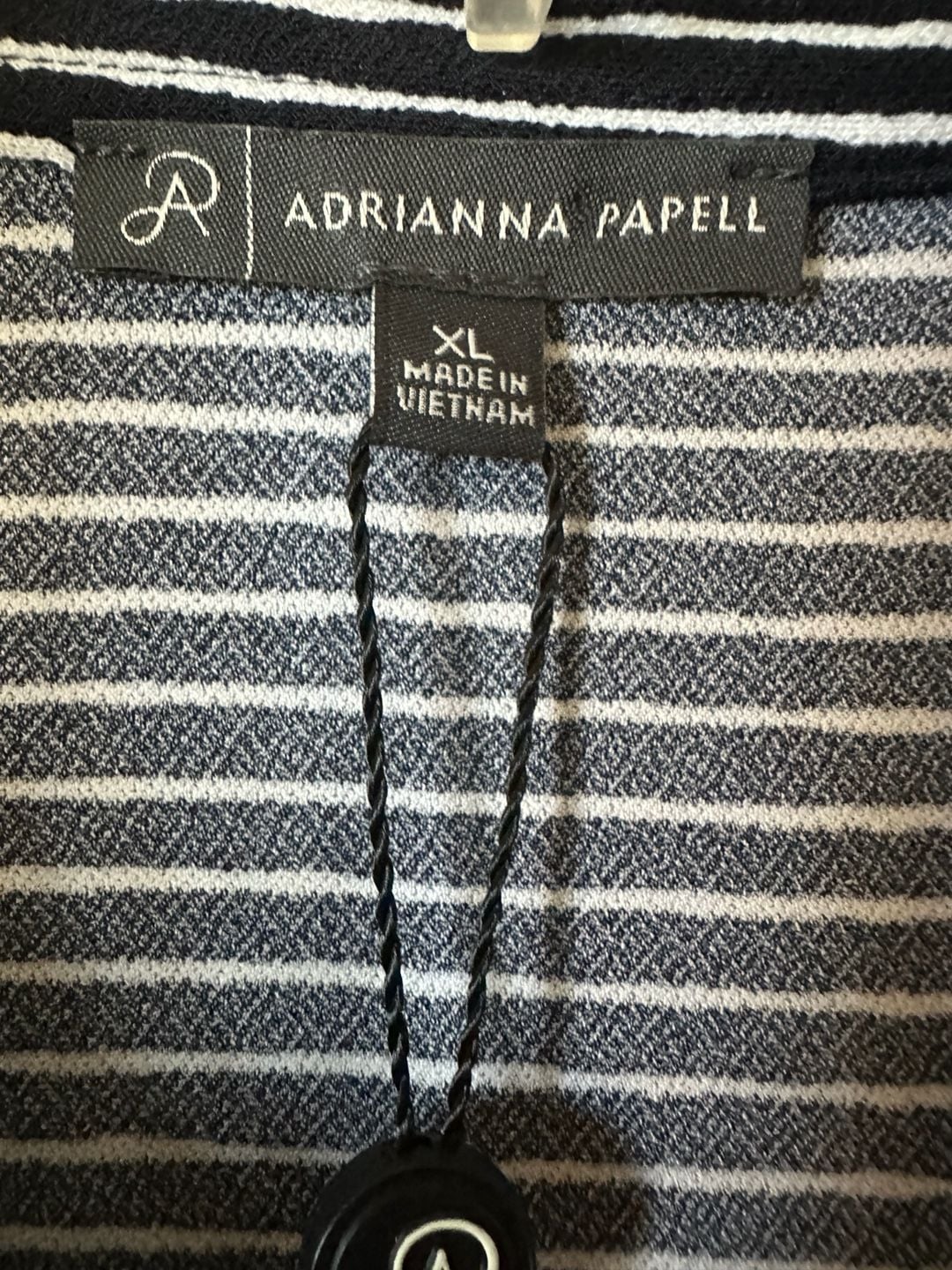 Adrianna Papell Navy Blue White Striped Cropped Button Front Blouse NWT Size XL 3
