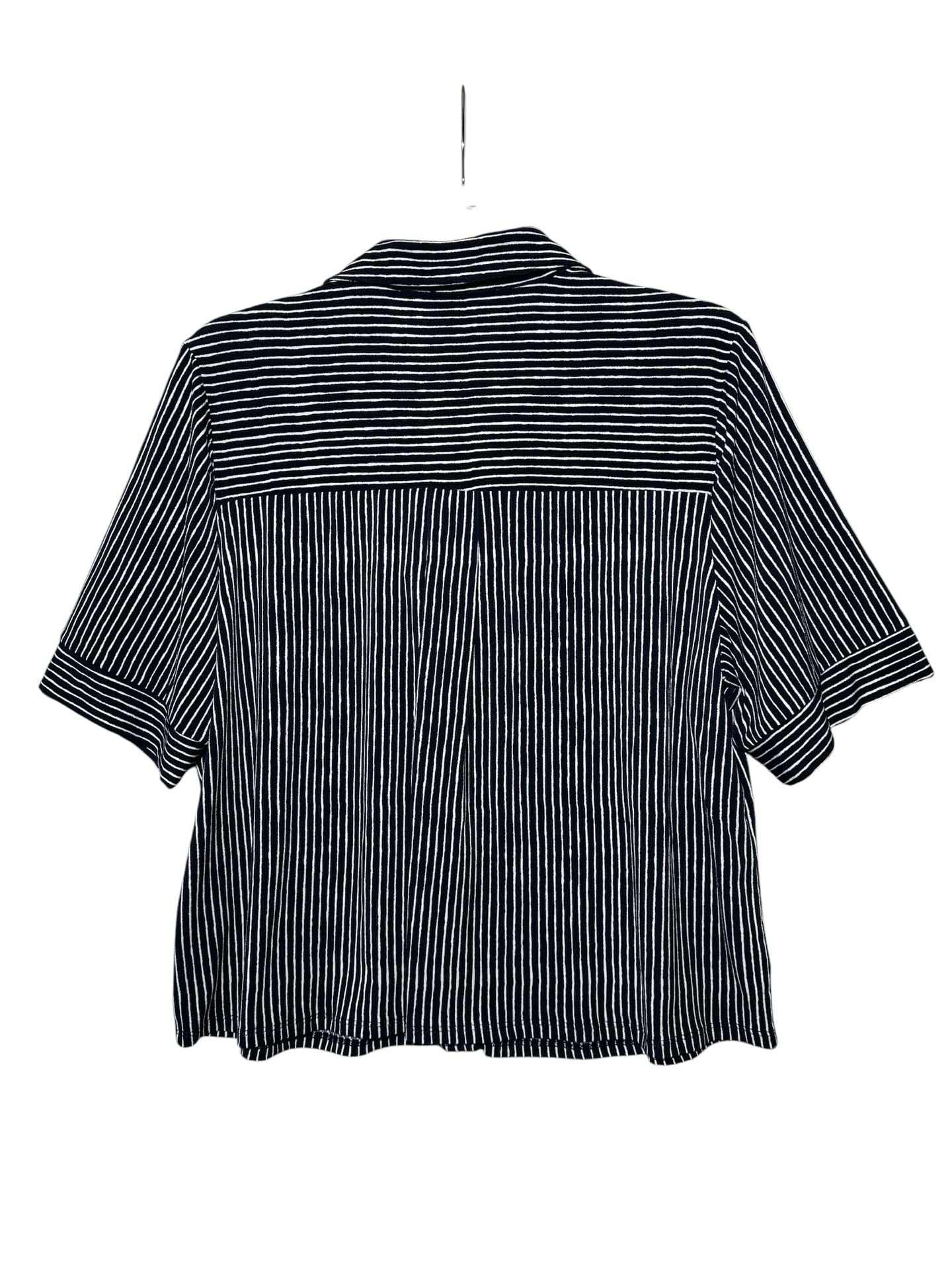 Adrianna Papell Navy Blue White Striped Cropped Button Front Blouse NWT Size XL 6