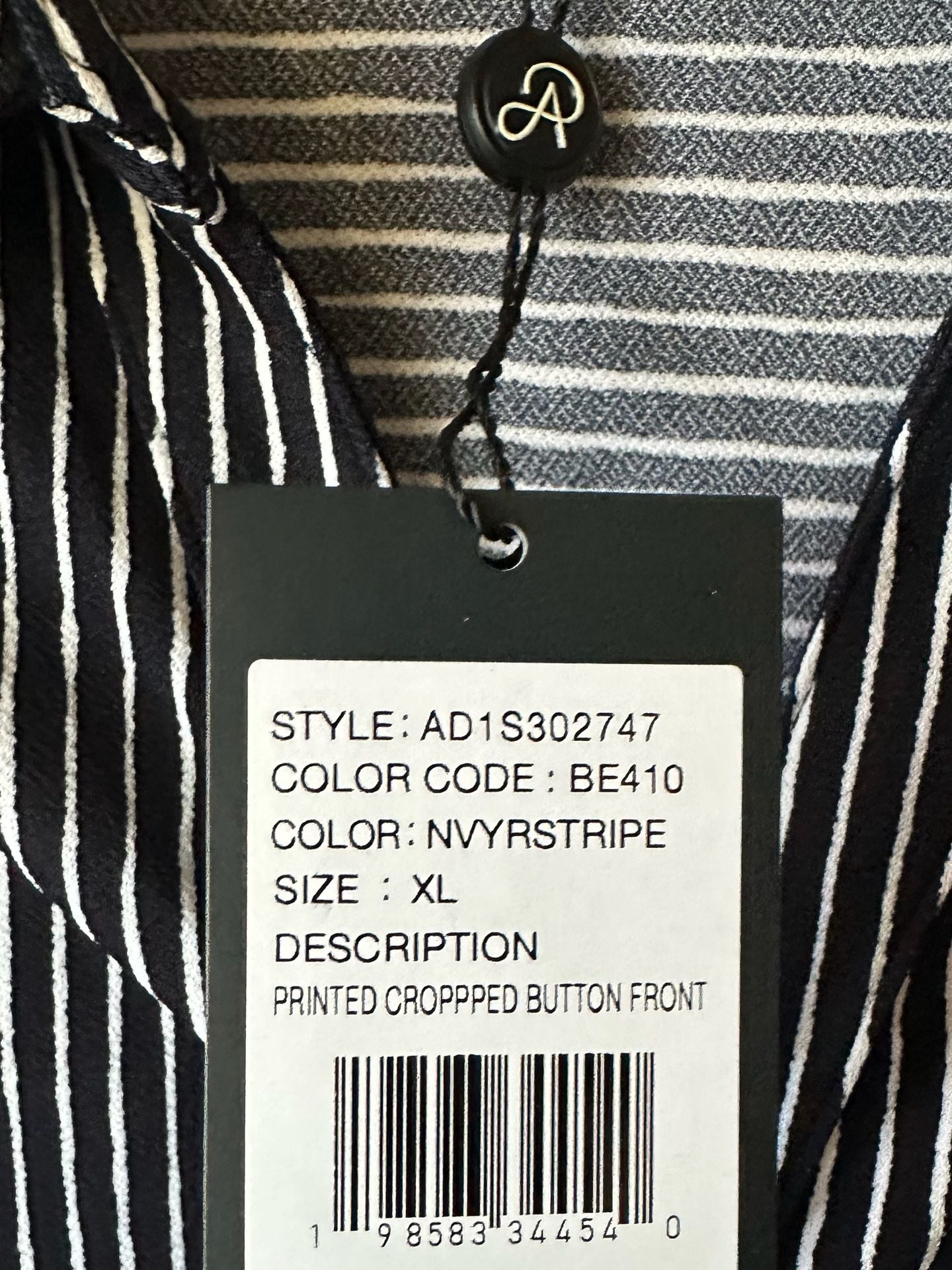 Adrianna Papell Navy Blue White Striped Cropped Button Front Blouse NWT Size XL 5
