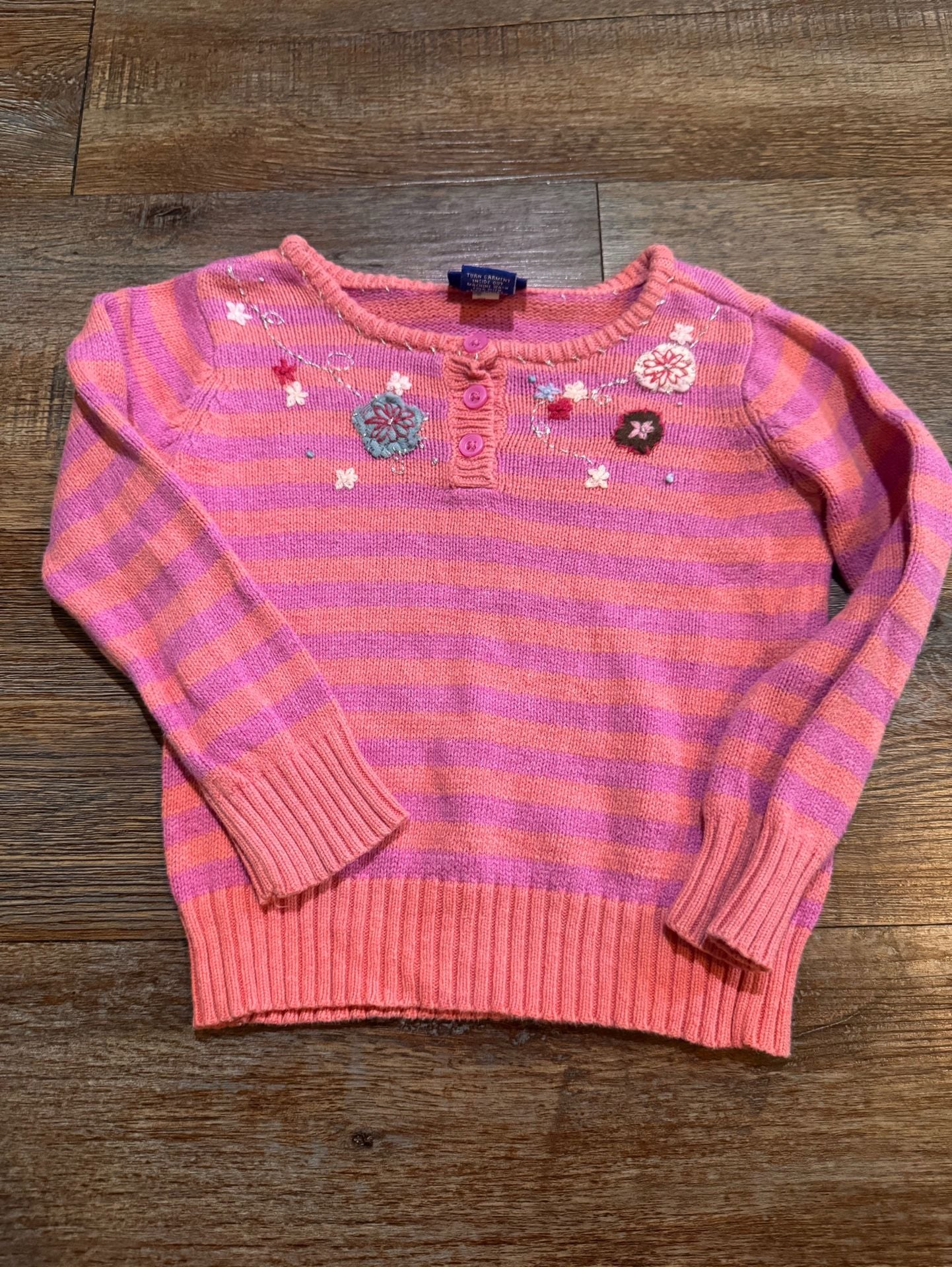 Y2K Genuine Kids from OshKosh Pink Striped Embroidered Sweater Size 2T 2