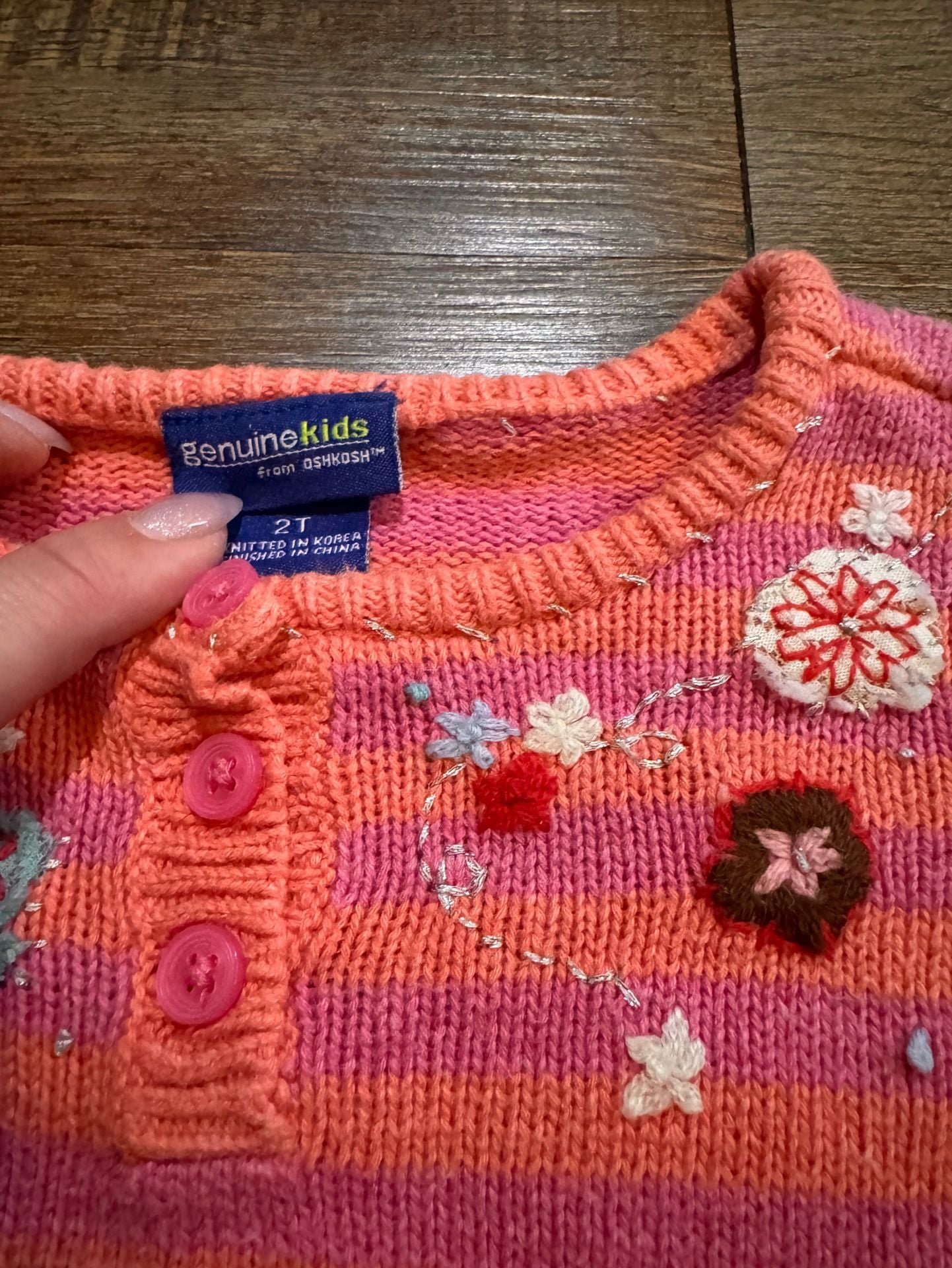 Y2K Genuine Kids from OshKosh Pink Striped Embroidered Sweater Size 2T 3