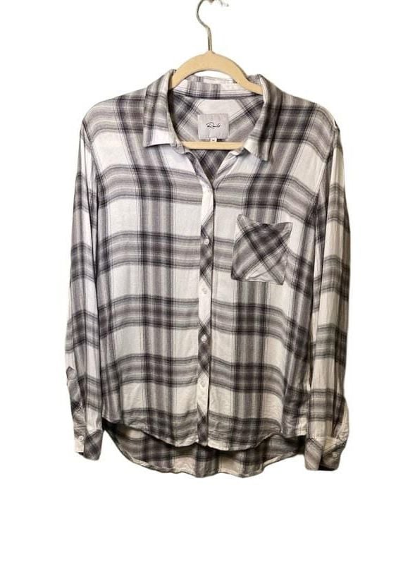 Rails Hunter Plaid Button Down Shirt Medium White Ash Mint Gray Rayon Flannel M 2