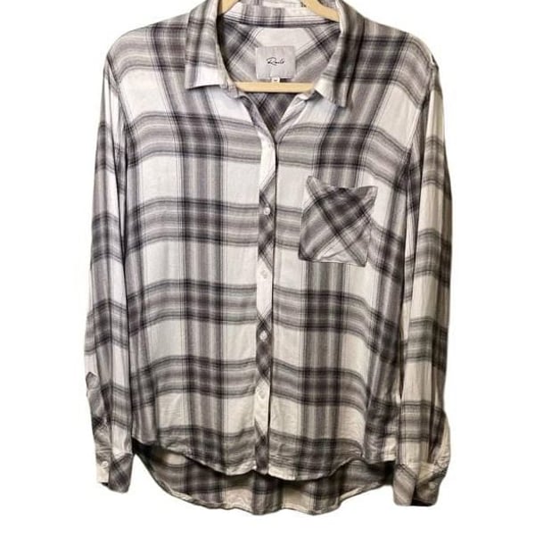 Rails Hunter Plaid Button Down Shirt Medium White Ash Mint Gray Rayon Flannel M
