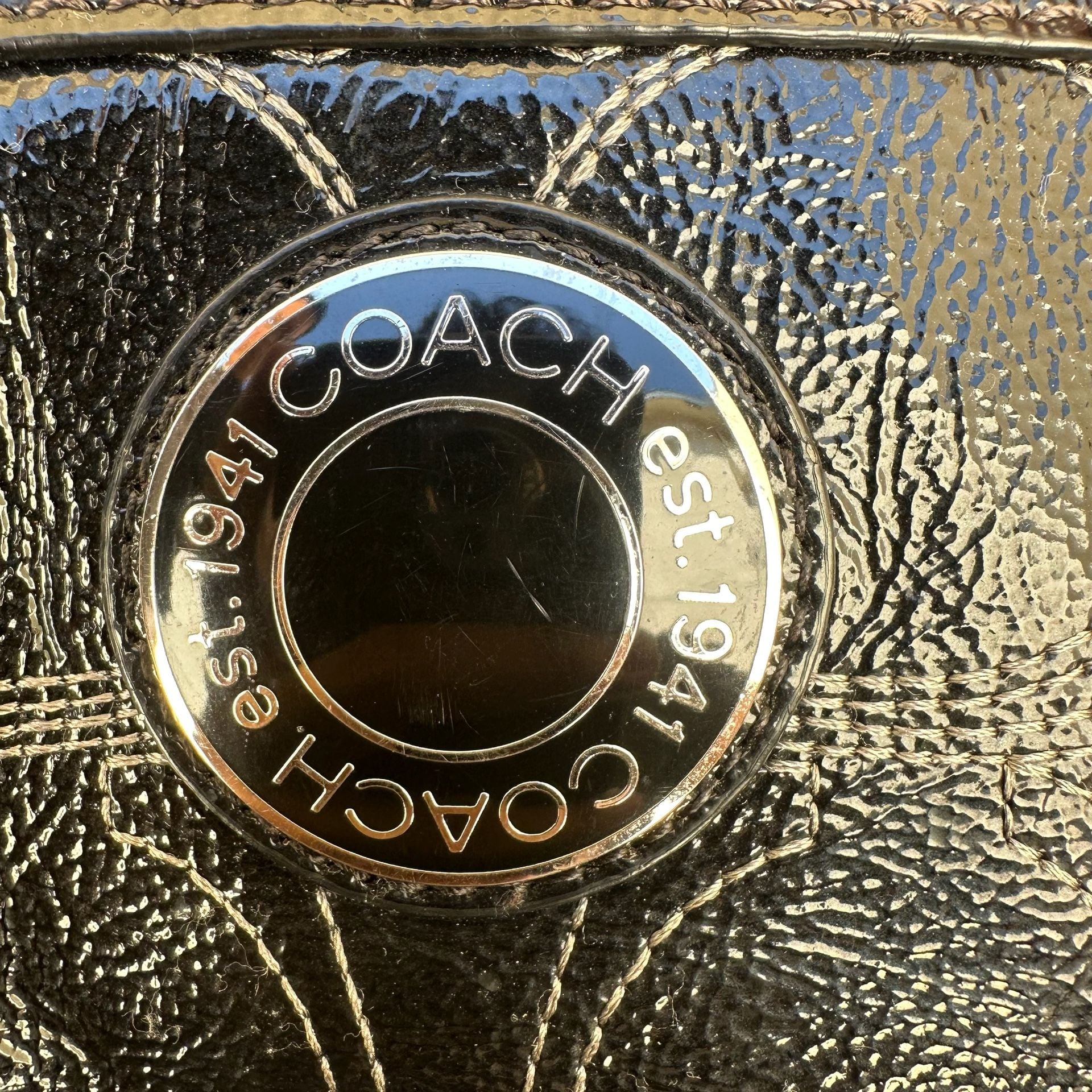 Coach Gallery Stitched Signature Patent Leather Tote Bag Black 4