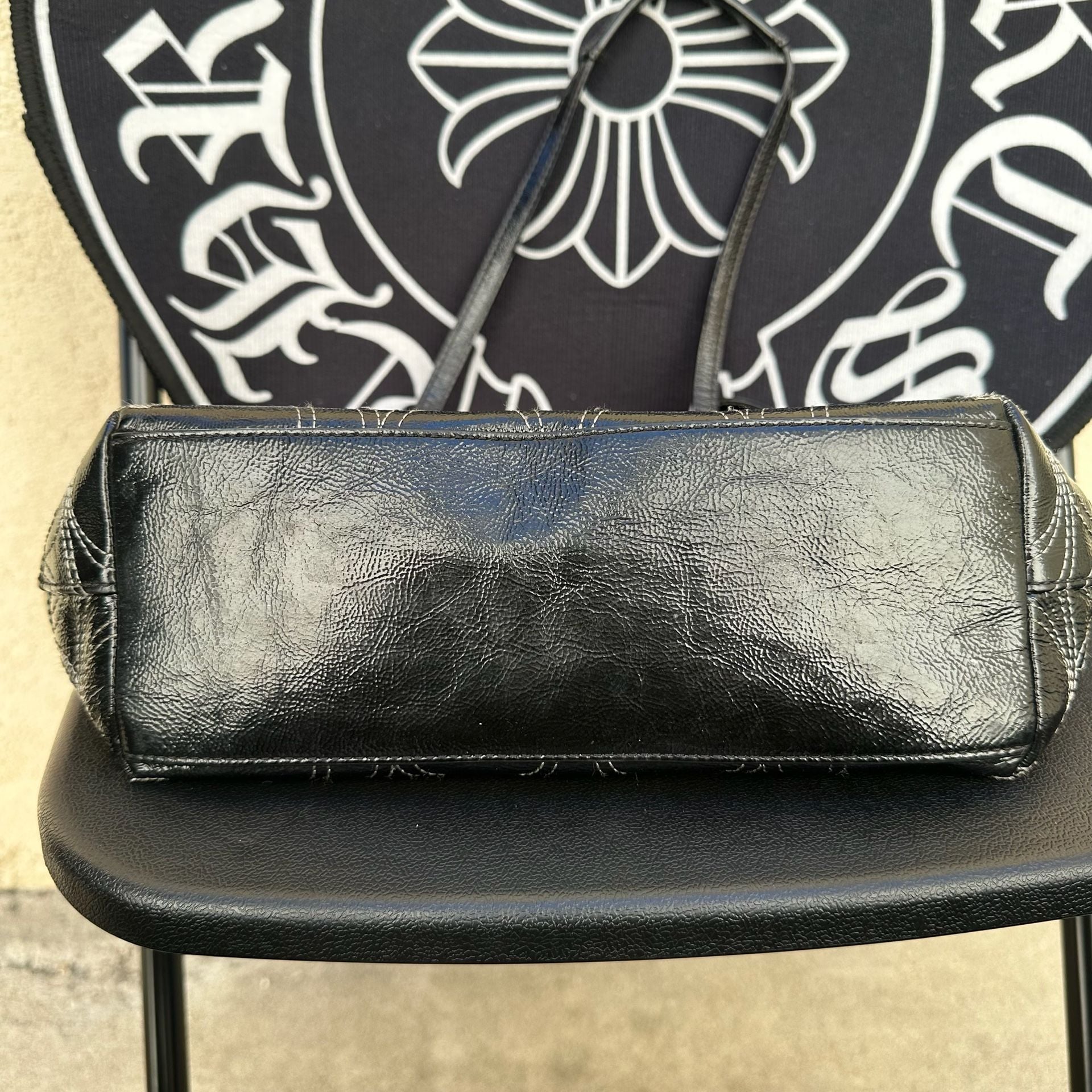 Coach Gallery Stitched Signature Patent Leather Tote Bag Black 5