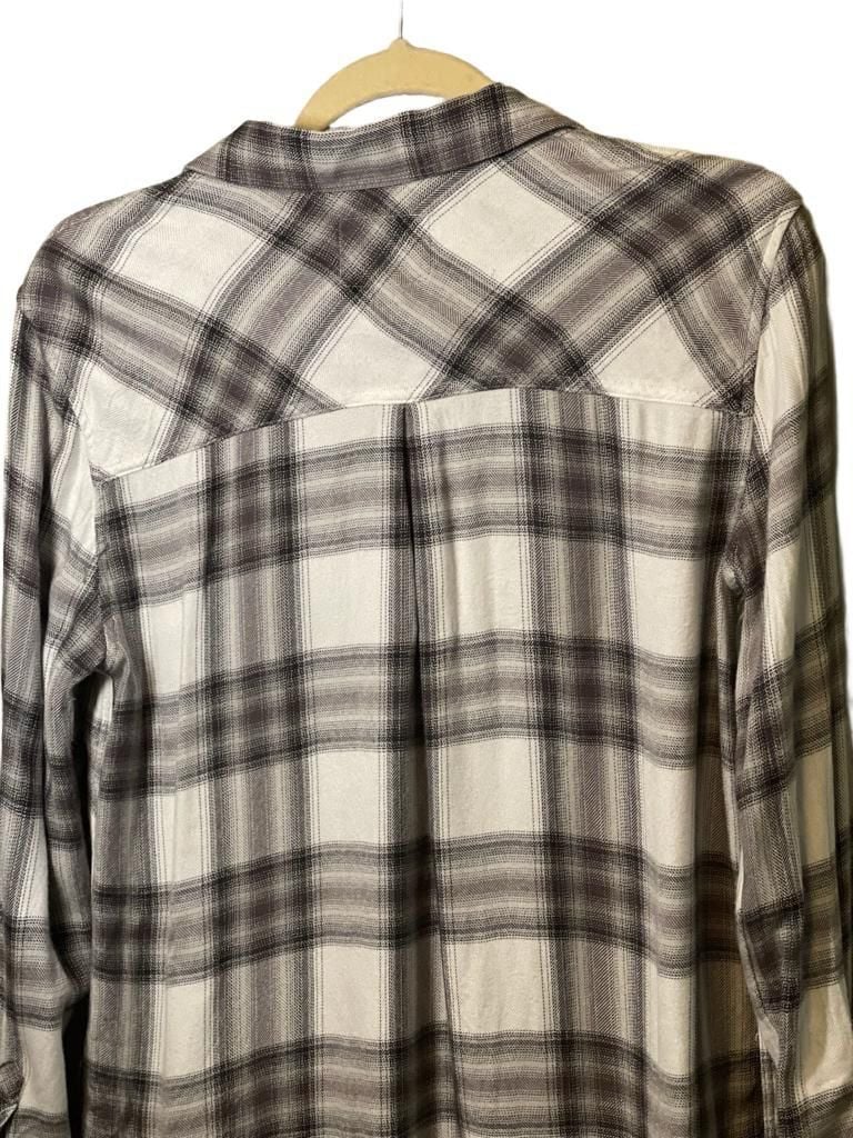 Rails Hunter Plaid Button Down Shirt Medium White Ash Mint Gray Rayon Flannel M 4
