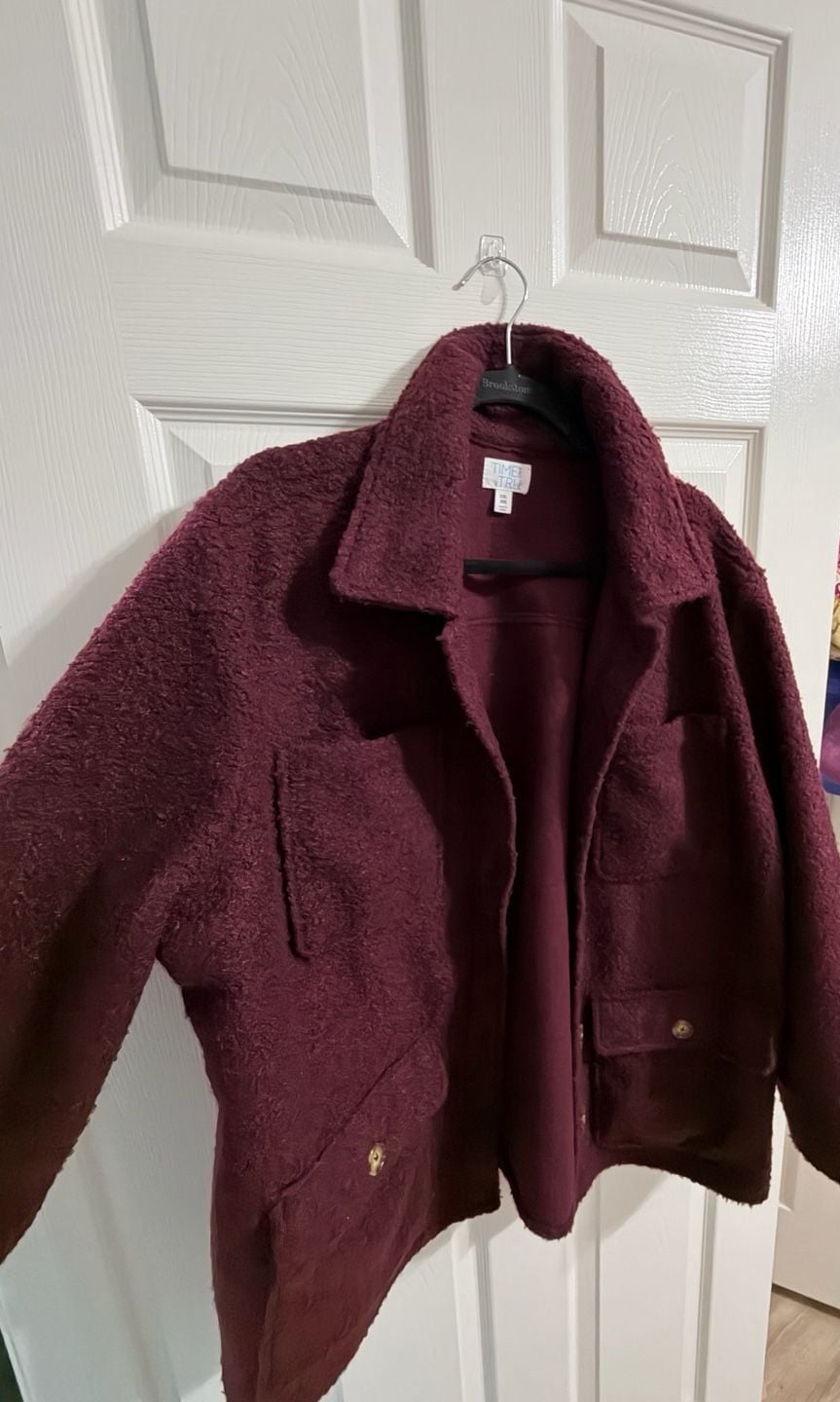 Time And Tru Boucle Utility Shacket Size XXL Burgundy 4
