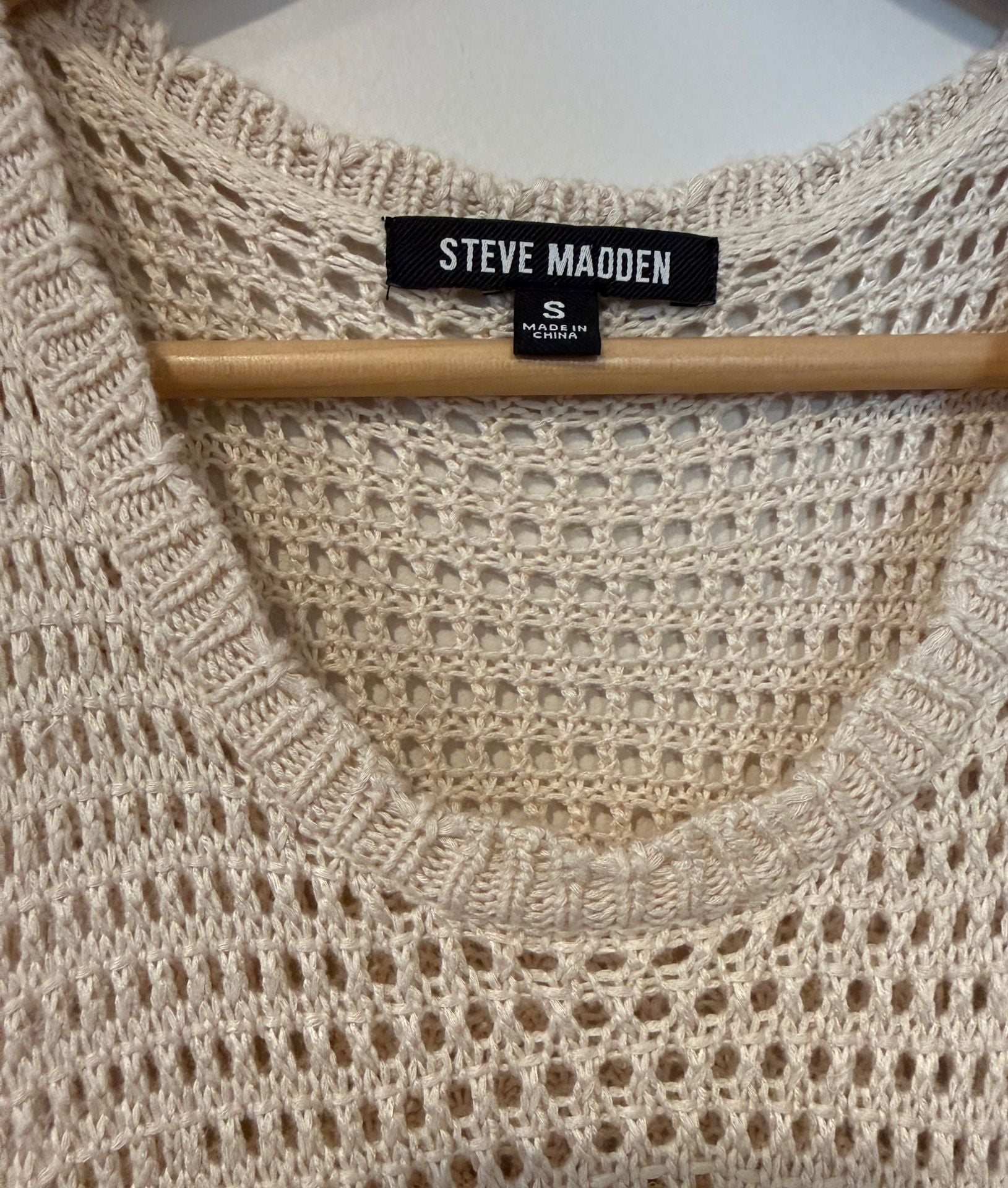 Steve Madden Crochet Dress Size S Beige Open Knit Tank Cover-Up 3