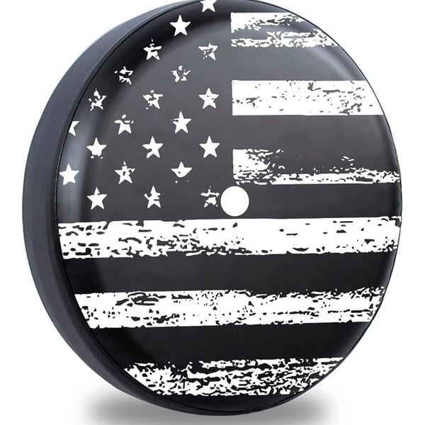 Black and White American Flag Spare Wheel Cover with Back Camera Hole for Wrangler JL