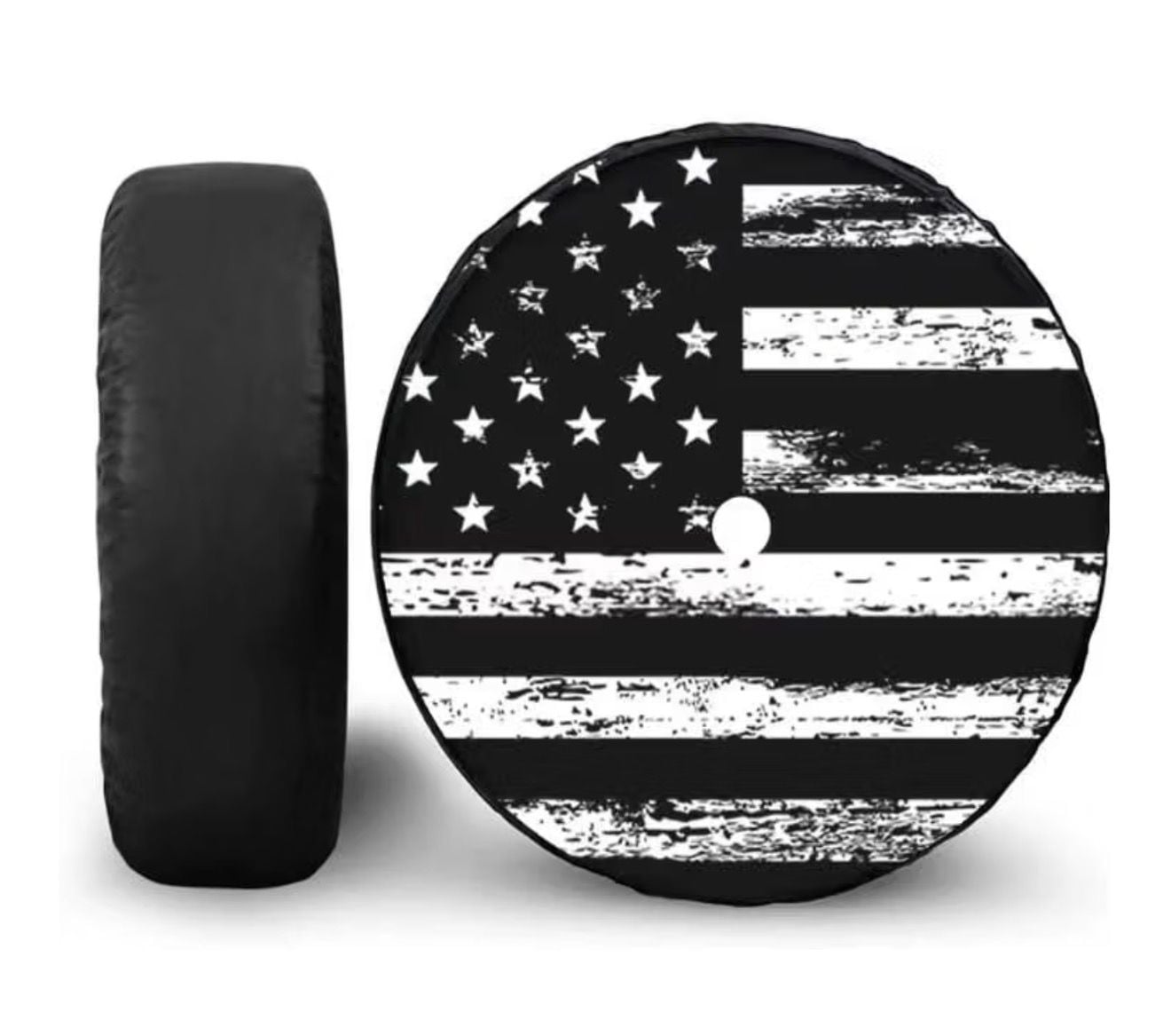 Black and White American Flag Spare Wheel Cover with Back Camera Hole for Wrangler JL 2